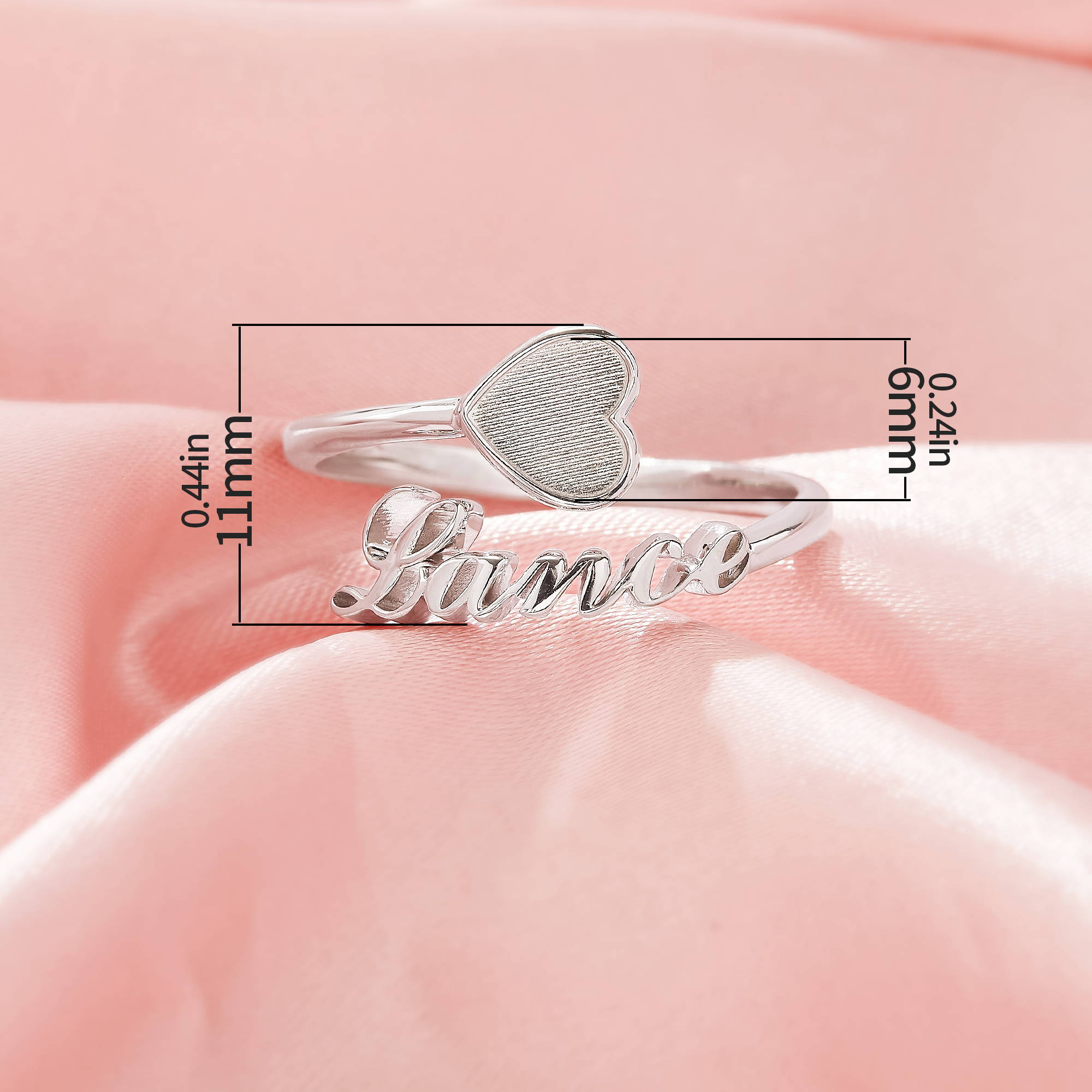 6MM Keepsake Breast Milk Resin Heart Ring Bezel Settings,Customized Name Solid 925 Sterling Silver Rose Gold Plated Ring,Art Deco Adjustable Ring,DIY Ring Supplies 1295119-1