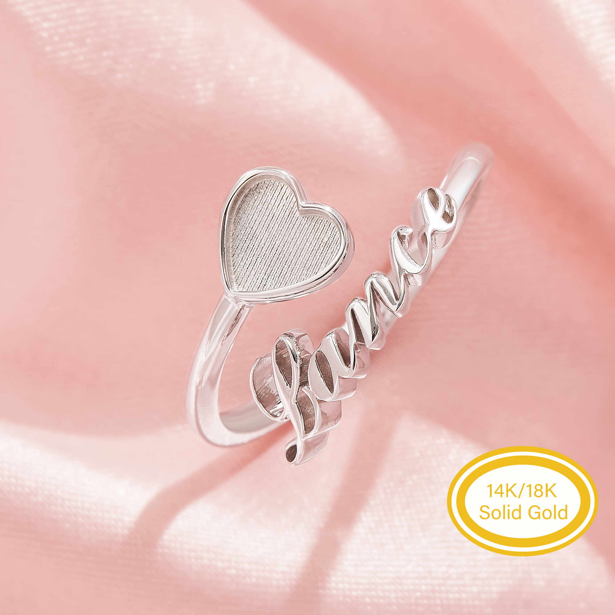 6MM Keepsake Breast Milk Resin Heart Ring Bezel Settings,Customized Name Solid 14K 18K Gold Ring,Art Deco Adjustable Ring,DIY Ring Supplies 1295119
