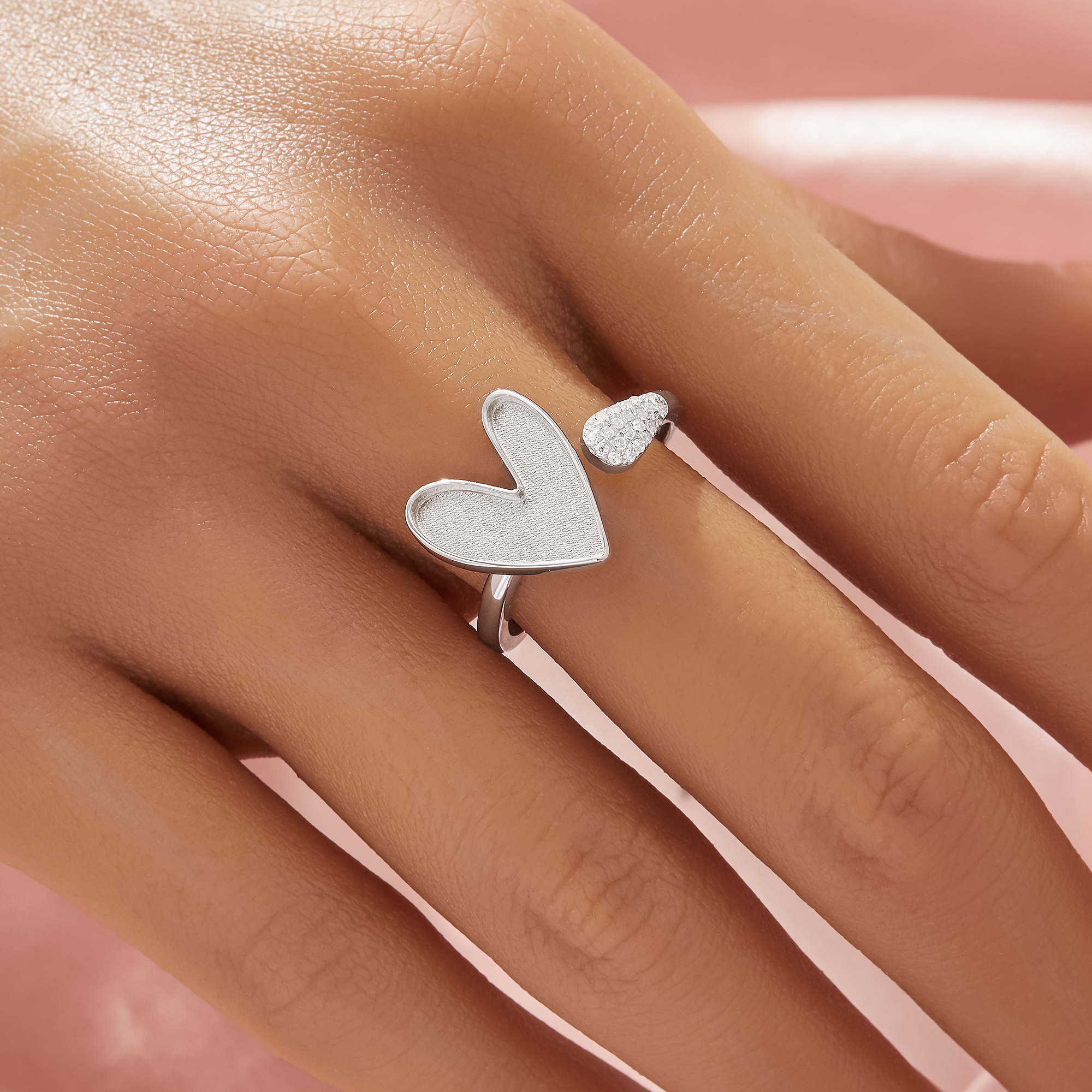 Keepsake Breast Milk Resin Heart Ring Bezel Settings,Birthstone Solid 925 Sterling Silver Rose Gold Plated Ring,Art Deco Adjustable Ring,DIY Ring Supplies 1295120-1