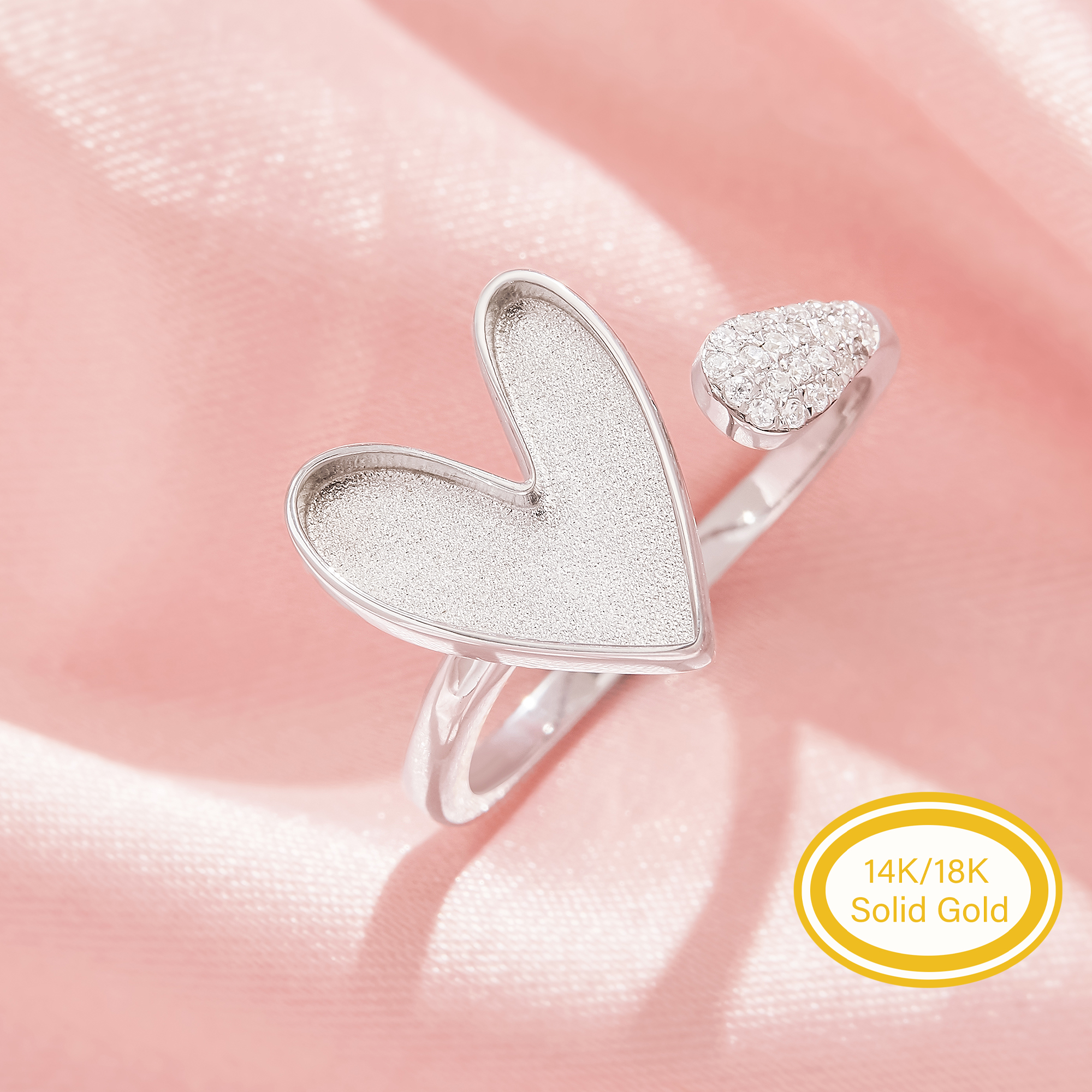 Keepsake Breast Milk Resin Heart Ring Bezel Settings,Solid 14K 18K Gold Ring,Art Deco Adjustable Ring,DIY Ring Supplies 1295120