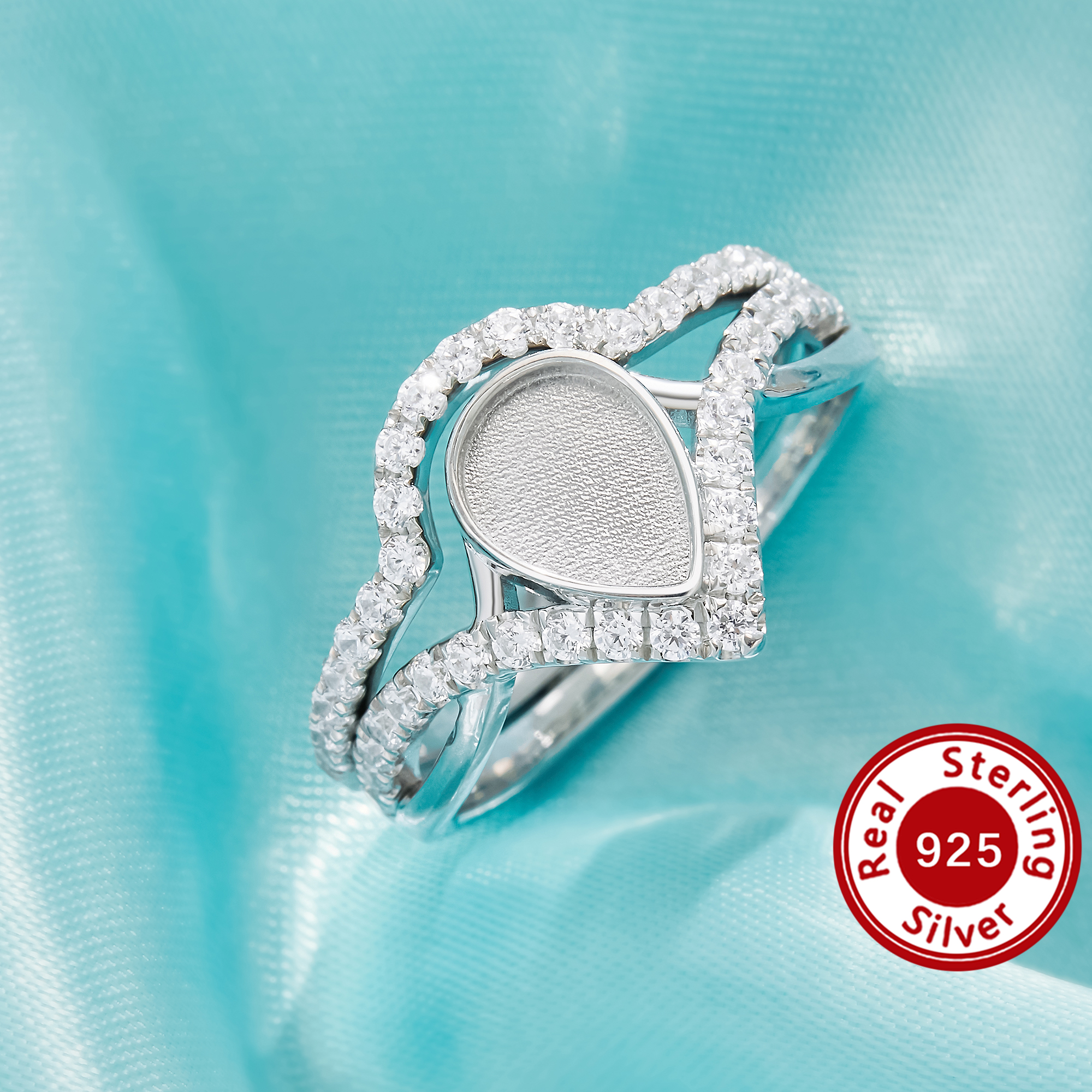 6x8MM Keepsake Breast Milk Resin Pear Bezel Ring Settings,Birthstone Infinity Solid 925 Sterling Silver Rose Gold Plated Ring,Curve Art Deco Stackable Ring,DIY Ring Supplies 1295121-1