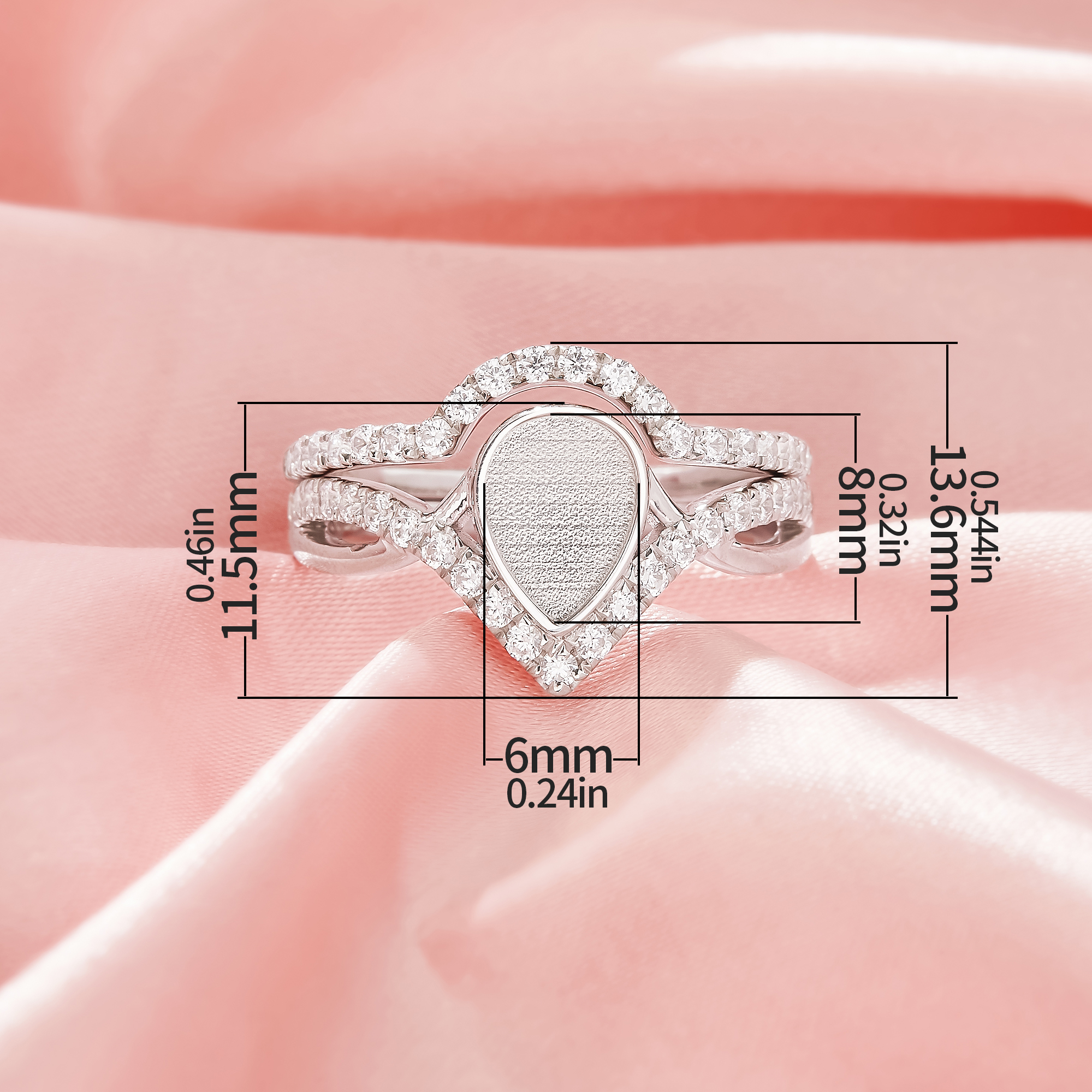 6x8MM Keepsake Breast Milk Resin Pear Bezel Ring Settings,Birthstone Infinity Solid 925 Sterling Silver Rose Gold Plated Ring,Curve Art Deco Stackable Ring,DIY Ring Supplies 1295121-1