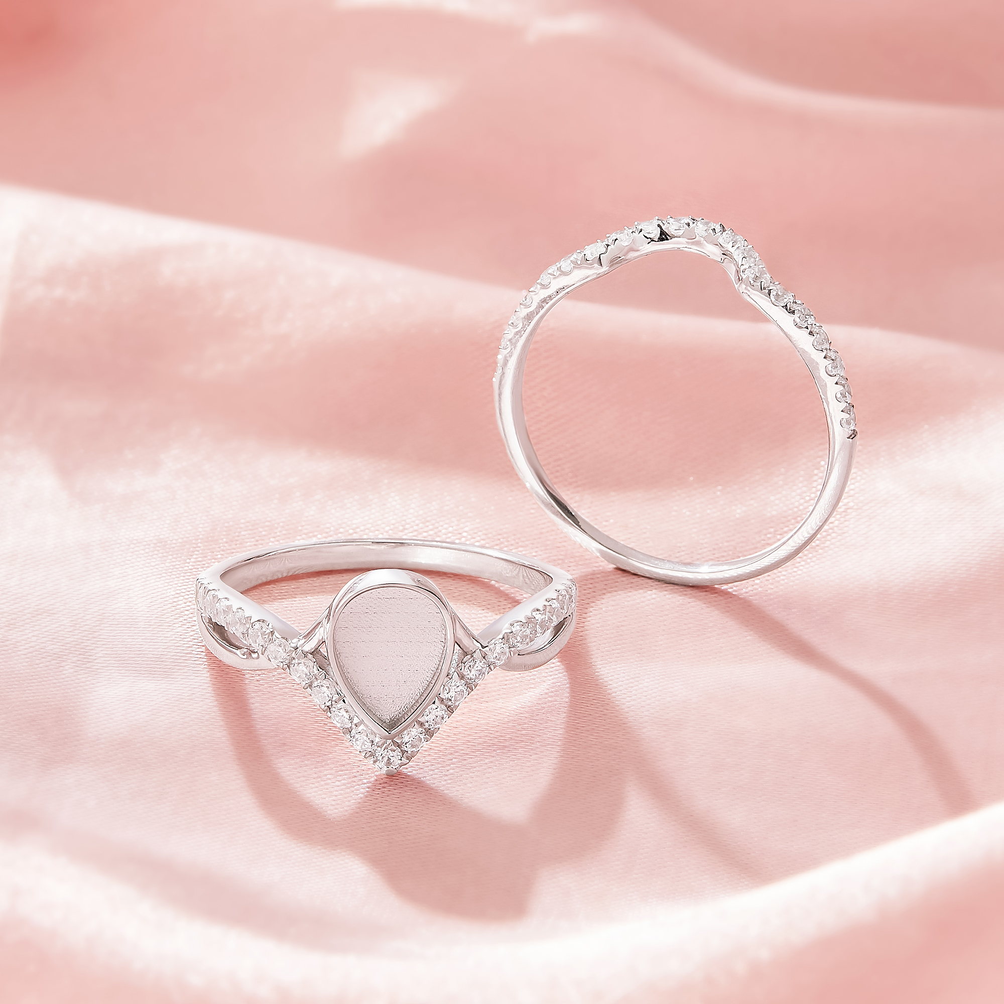 6x8MM Keepsake Breast Milk Resin Pear Bezel Ring Settings,Birthstone Infinity Solid 925 Sterling Silver Rose Gold Plated Ring,Curve Art Deco Stackable Ring,DIY Ring Supplies 1295121-1