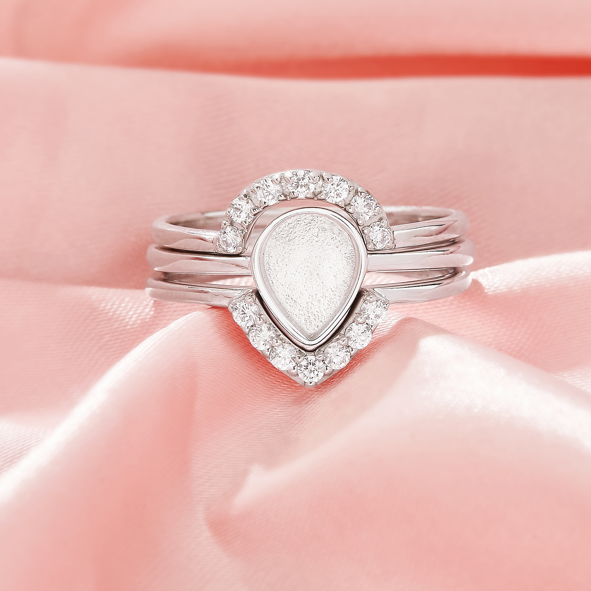 6x8MM Keepsake Breast Milk Resin Pear Bezel Ring Settings,Birthstone Solid 925 Sterling Silver Rose Gold Plated Ring,Curve Stackable Ring,DIY Ring Supplies 1295122-1