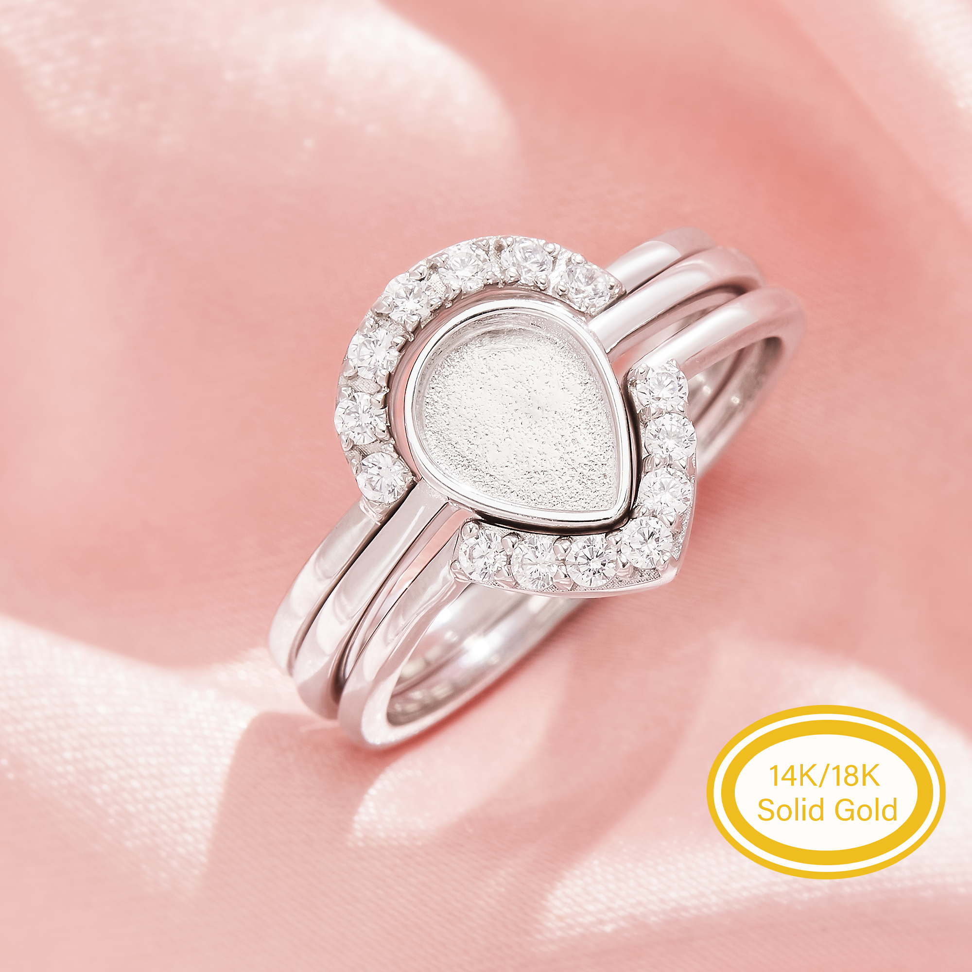 6x8MM Keepsake Breast Milk Resin Pear Bezel Ring Settings,Solid 14K 18K Gold Ring,Curve Stackable Ring,DIY Ring Supplies For Gemstone 1295122