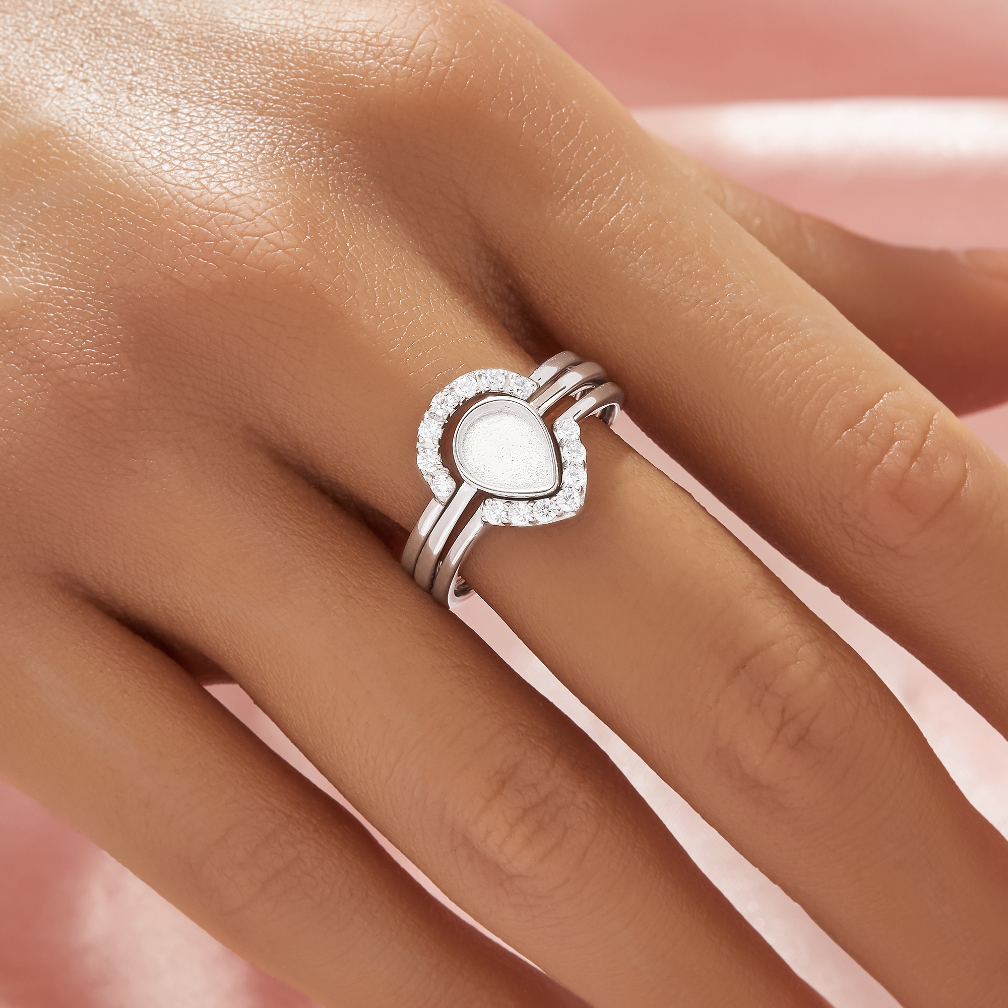 6x8MM Keepsake Breast Milk Resin Pear Bezel Ring Settings,Solid 14K 18K Gold Ring,Curve Stackable Ring,DIY Ring Supplies For Gemstone 1295122