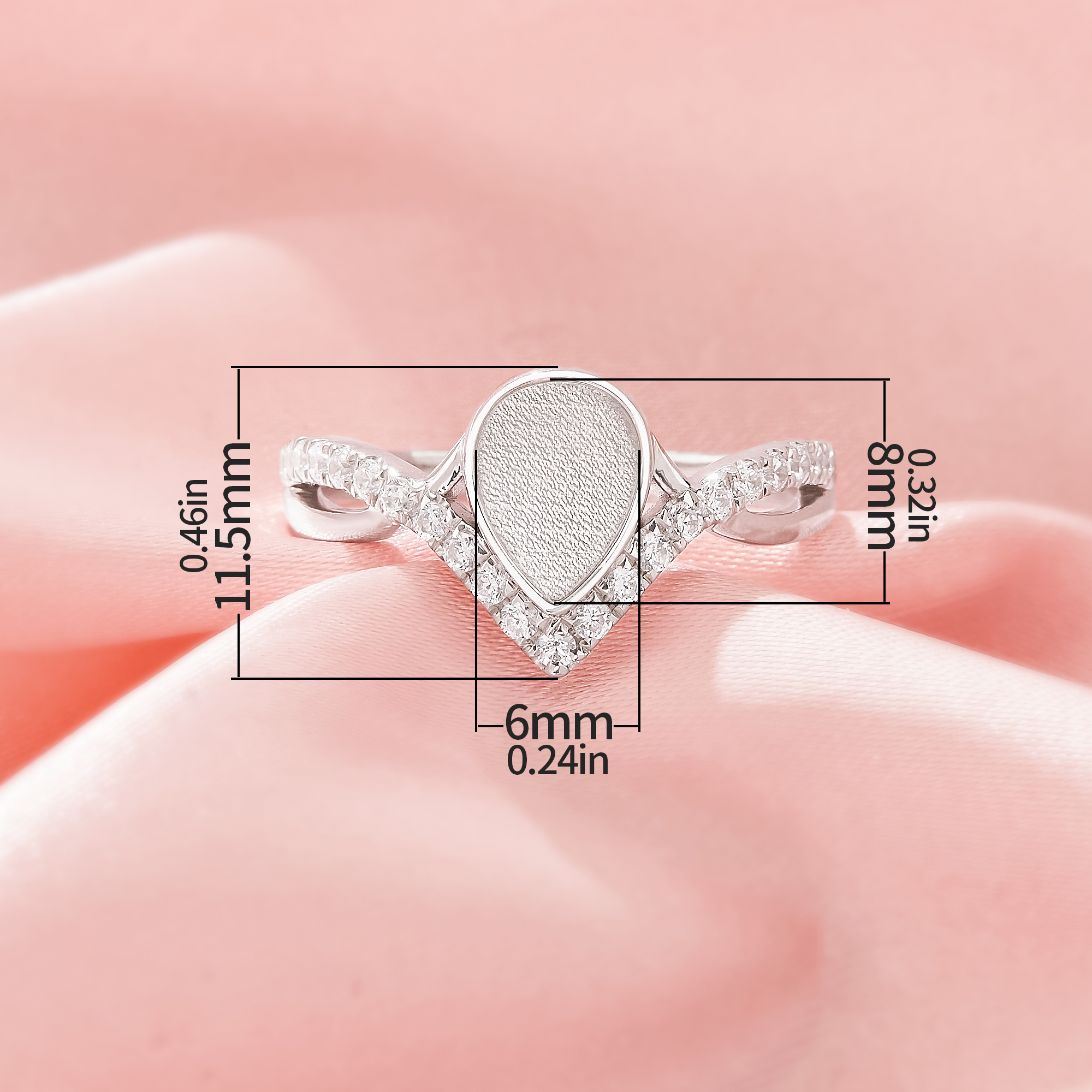 6x8MM Keepsake Breast Milk Resin Pear Bezel Ring Settings,Birthstone Infinity Solid 925 Sterling Silver Rose Gold Plated Ring,DIY Ring Supplies 1295123-1