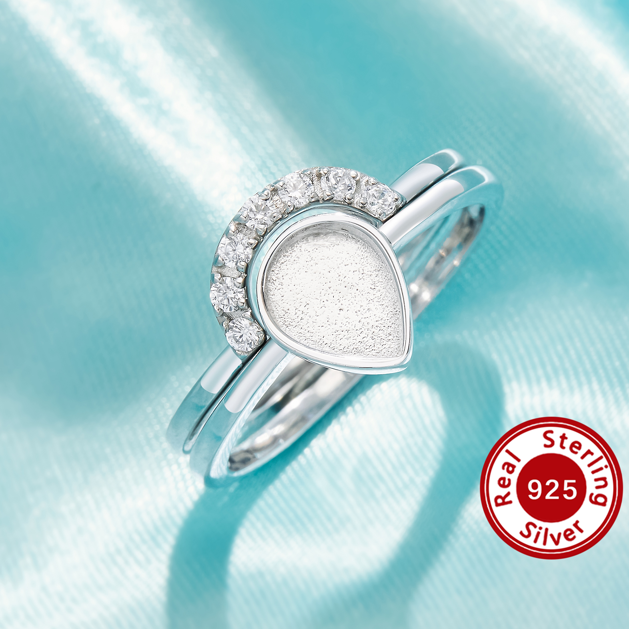 6x8MM Keepsake Breast Milk Resin Pear Bezel Ring Settings,Birthstone Solid 925 Sterling Silver Rose Gold Plated Ring,Curve Moissanite Art Deco Ring,DIY Ring Supplies 1295124-1