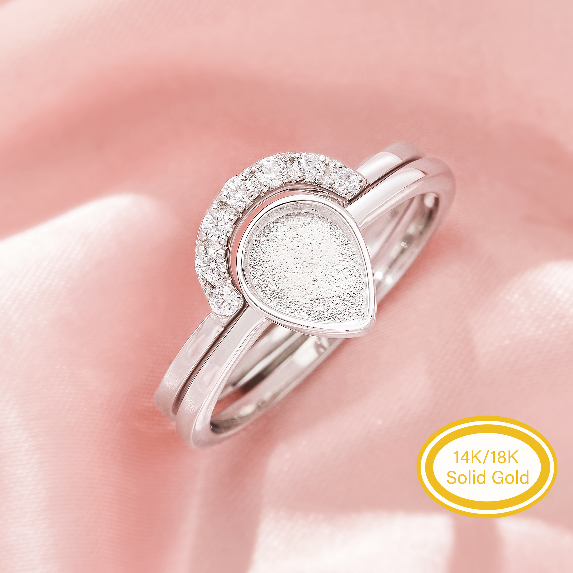 6x8MM Keepsake Breast Milk Resin Pear Bezel Ring Settings,Solid 14K 18K Gold Ring,Curve Moissanite Art Deco Pear Ring,DIY Ring Supplies 1295124