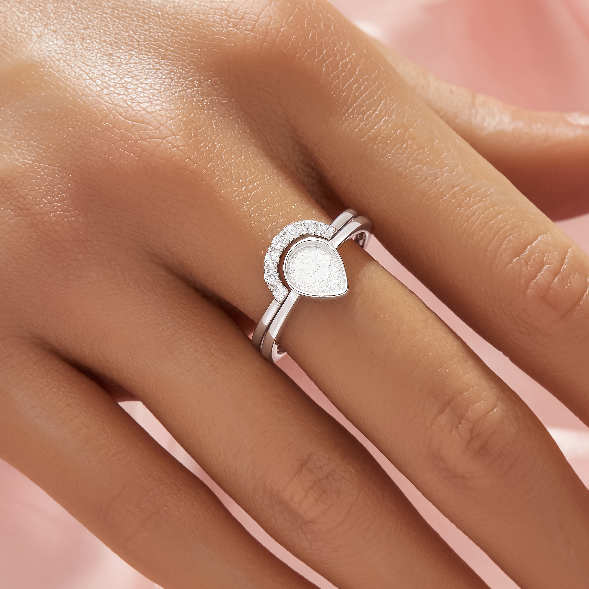 6x8MM Keepsake Breast Milk Resin Pear Bezel Ring Settings,Solid 14K 18K Gold Ring,Curve Moissanite Art Deco Pear Ring,DIY Ring Supplies 1295124