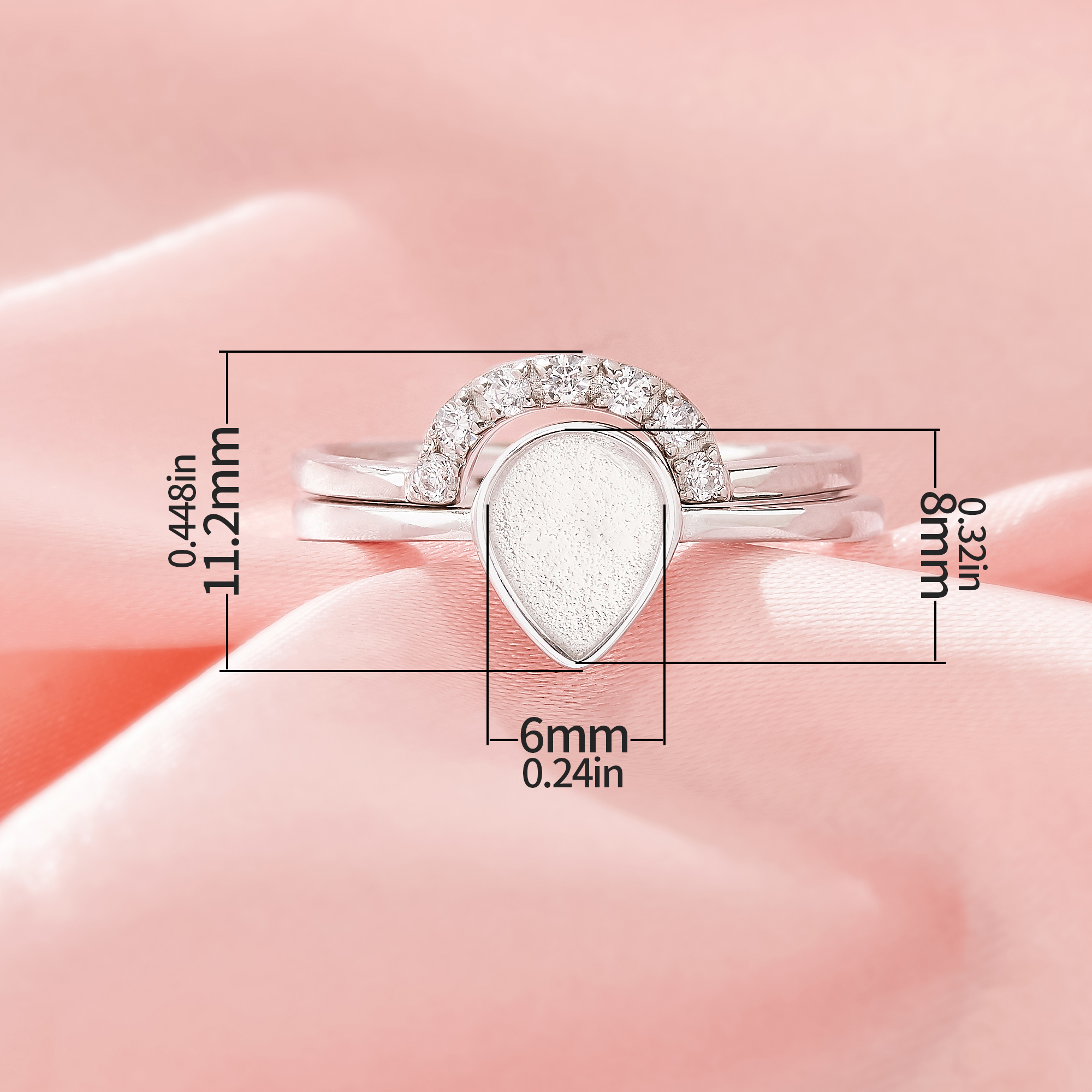 6x8MM Keepsake Breast Milk Resin Pear Bezel Ring Settings,Solid 14K 18K Gold Ring,Curve Moissanite Art Deco Pear Ring,DIY Ring Supplies 1295124