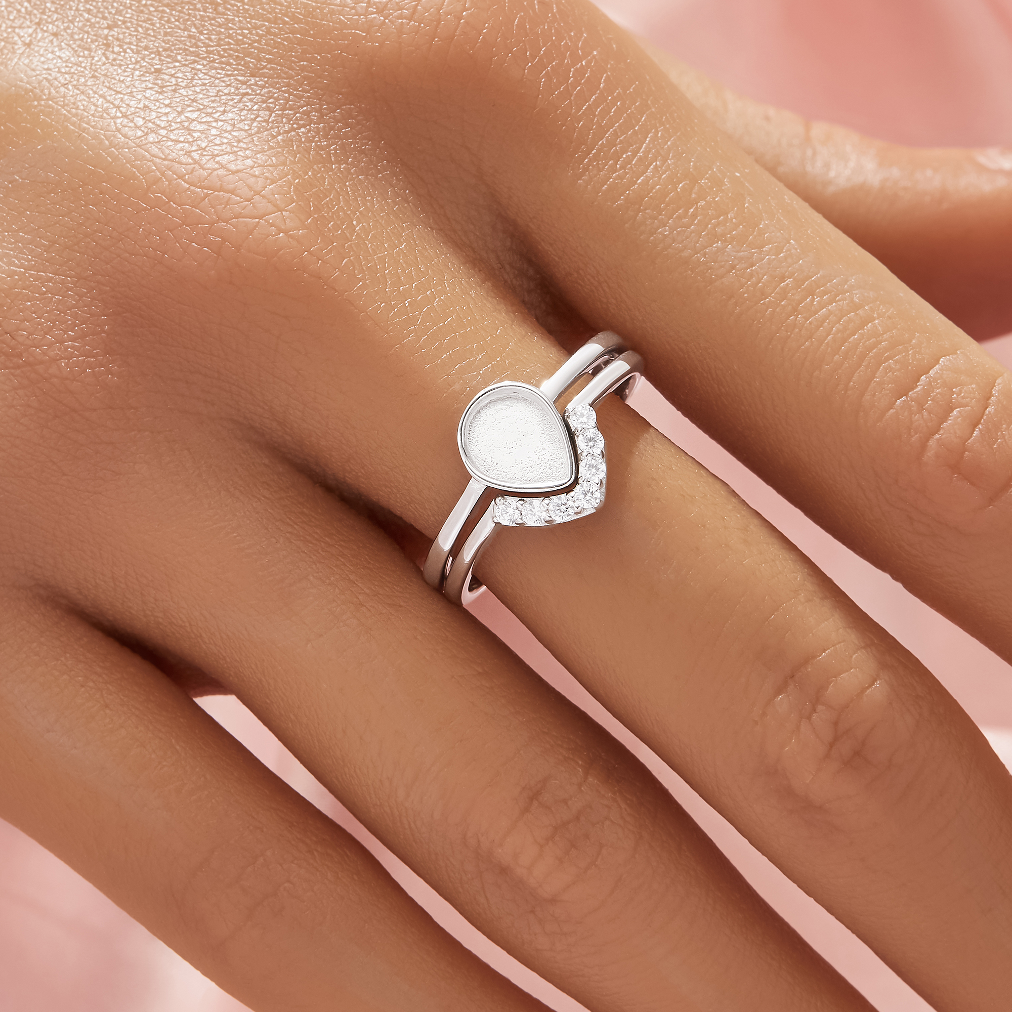 6x8MM Keepsake Breast Milk Resin Pear Bezel Ring Settings,Birthstone Solid 925 Sterling Silver Rose Gold Plated Ring,Curve CZ Stone Art Deco Ring,DIY Ring Supplies 1295125-1