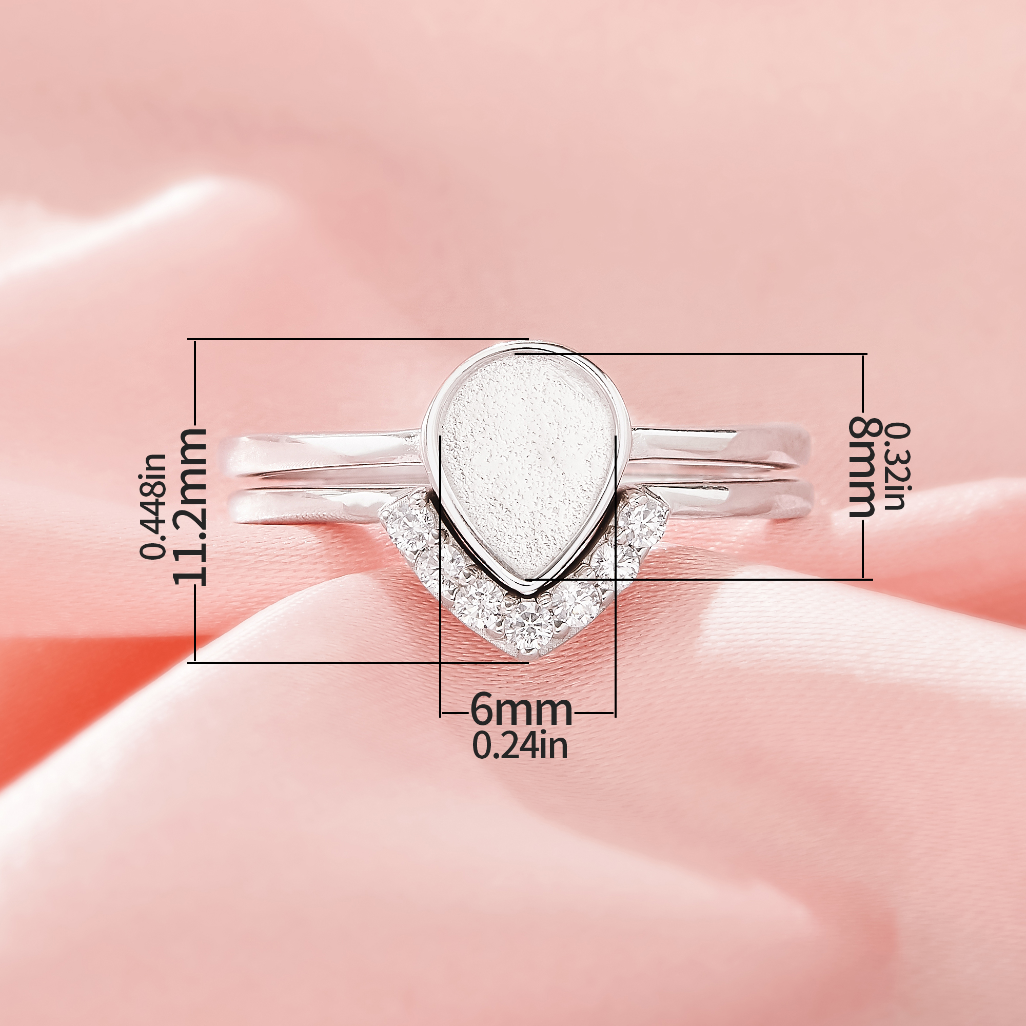 6x8MM Keepsake Breast Milk Resin Pear Bezel Ring Settings,Birthstone Solid 925 Sterling Silver Rose Gold Plated Ring,Curve CZ Stone Art Deco Ring,DIY Ring Supplies 1295125-1