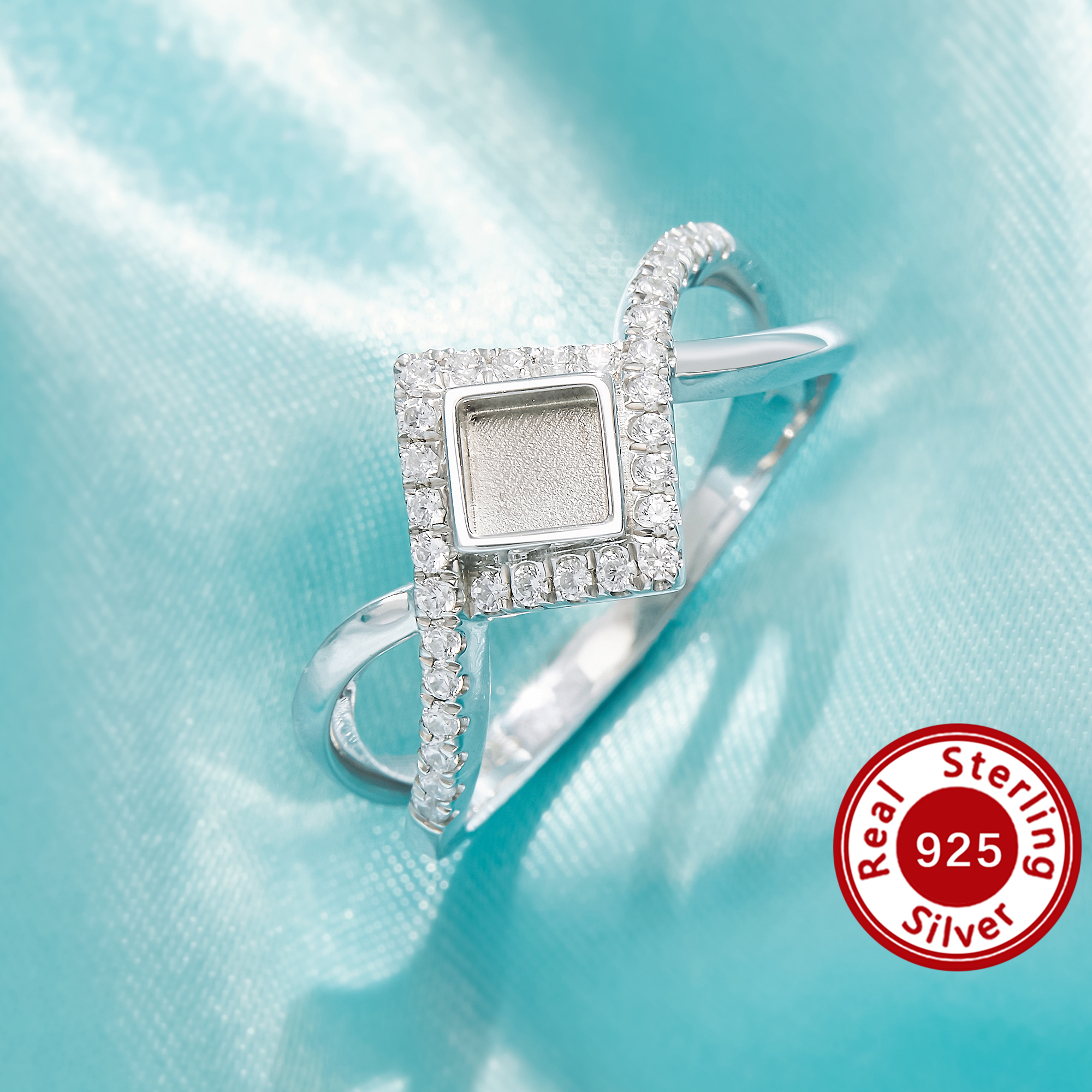 4MM Keepsake Breast Milk Resin Square Bezel Ring Settings,Infinity Solid 925 Sterling Silver Rose Gold Plated Ring,Pave CZ Stone Ring,DIY Ring Supplies 1295131-1