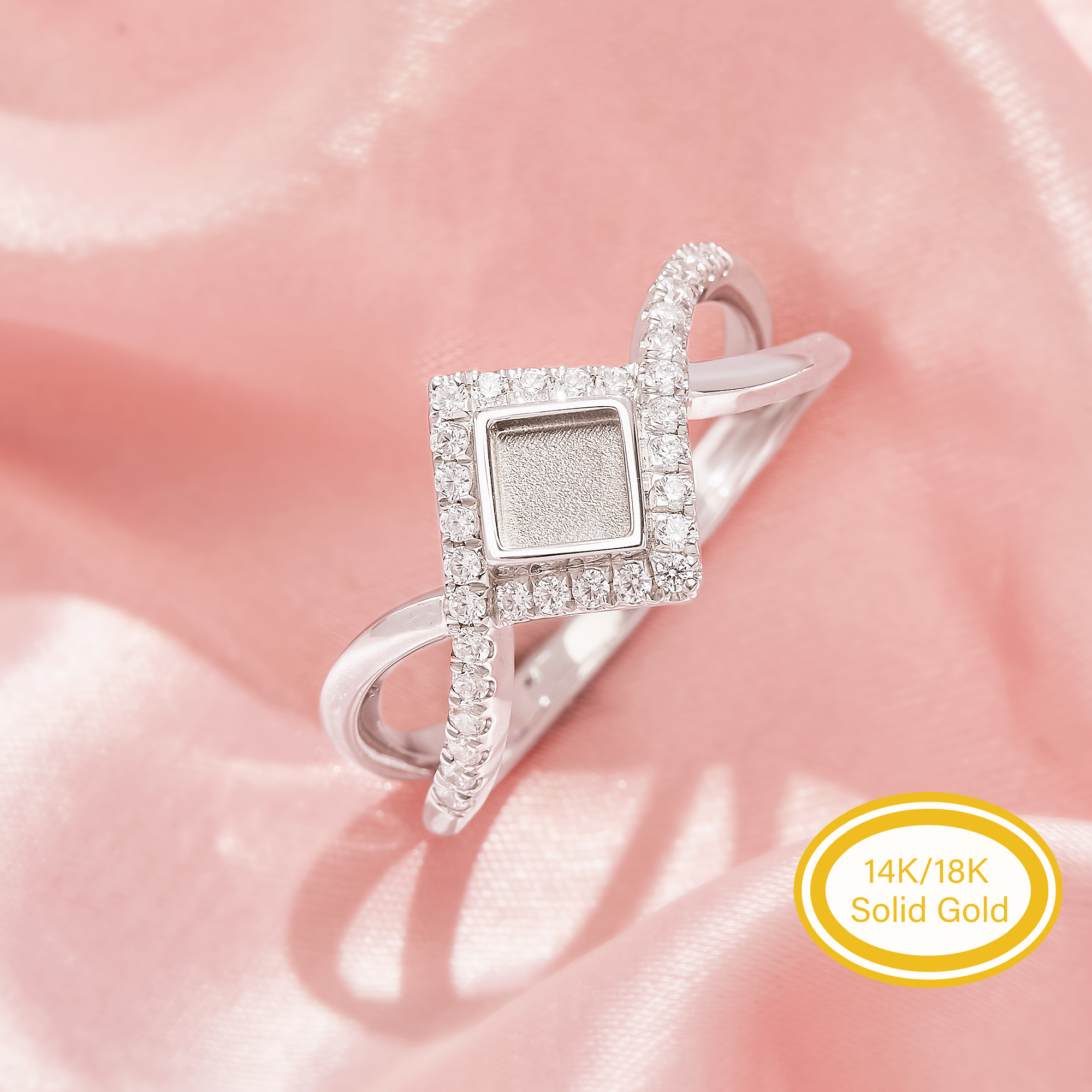 4MM Keepsake Breast Milk Resin Square Bezel Ring Settings,Infinity Solid 14K 18K Gold Ring With Moissanite Accents,DIY Ring Supplies 1295131