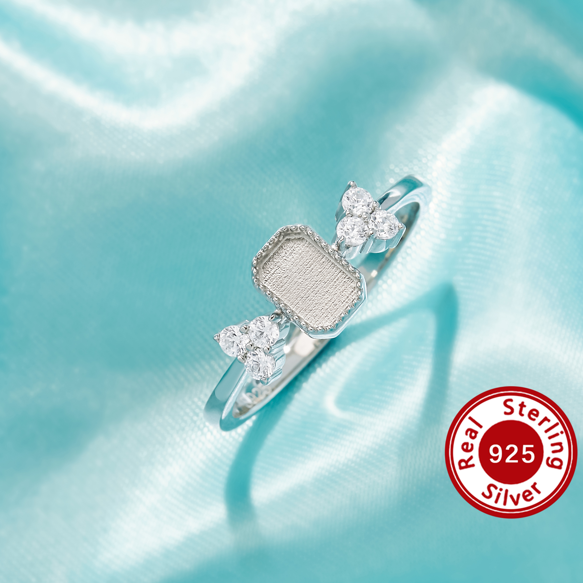 Keepsake Breast Milk Resin Rectangle Bezel Ring Settings,Solid 925 Sterling Silver Ring,Vintage Styles Art Deco Ring,Simple DIY Ring 1295133-1