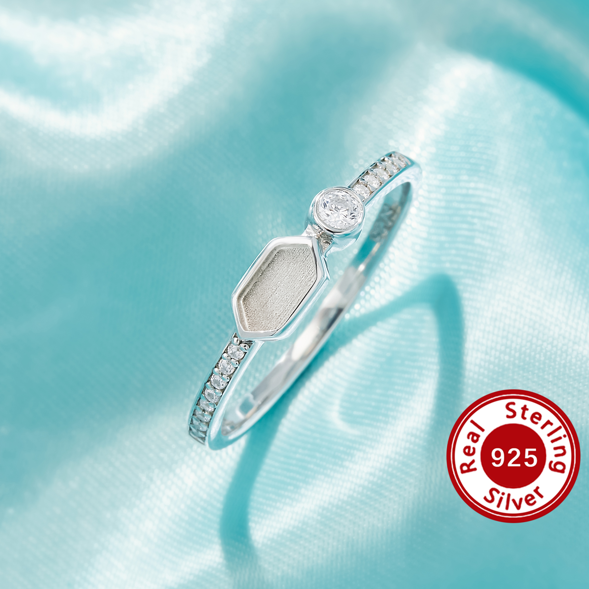 Keepsake Breast Milk Resin Hexagon Bezel Ring Settings,Birthstone Solid 925 Sterling Silver Ring,Art Deco Solid Back Ring 1295134-1