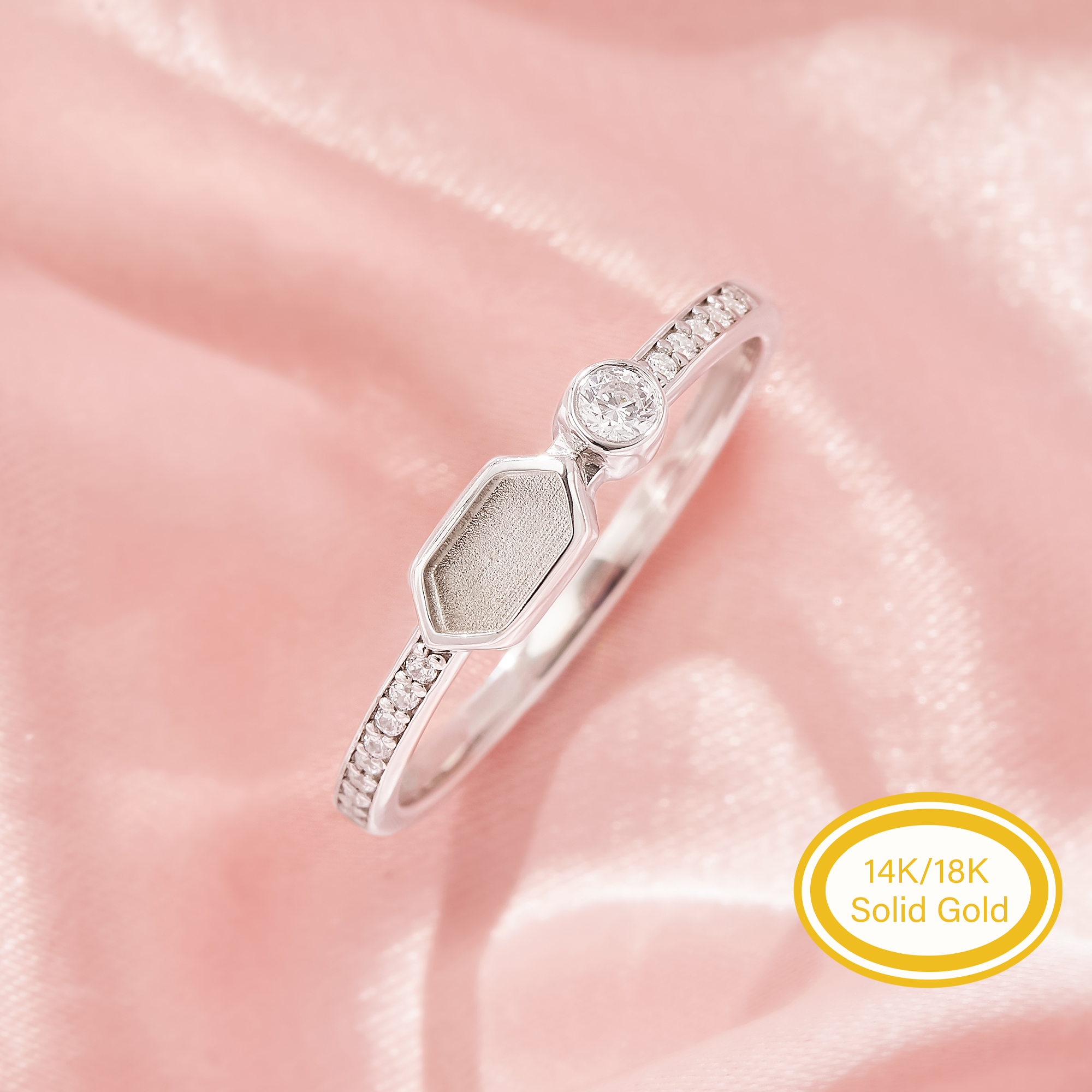 3x6MM Keepsake Breast Milk Resin Hexagon Bezel Ring Settings,Solid 14K 18K Gold Ring,Moissanite Stone Art Deco Solid Back Ring,DIY Ring Supplies 1295134