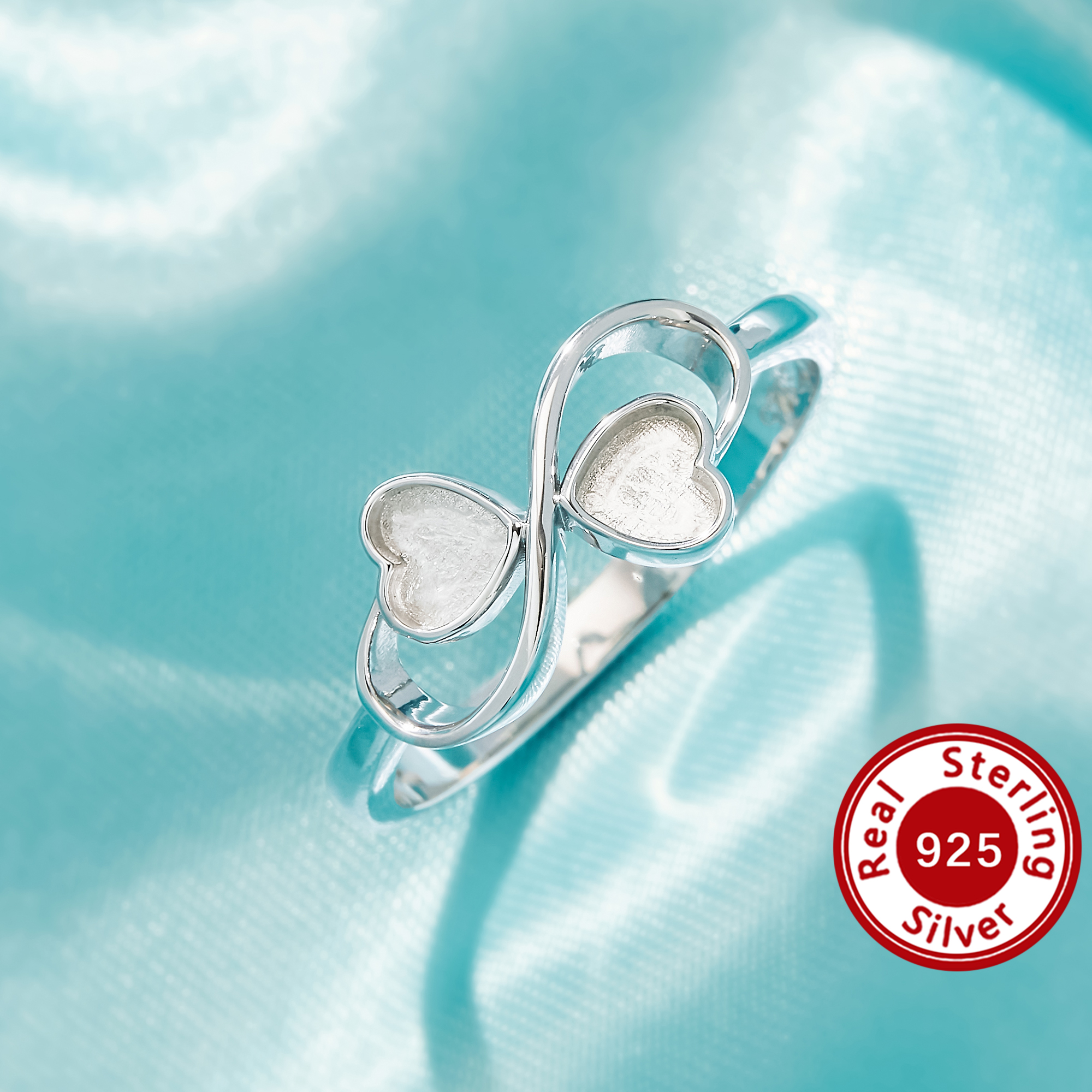 4MM Keepsake Breast Milk Resin Heart Bezel Ring Settings,Infinity Heart Art Memorial Ring,Double Heart Bezel Ring,DIY Ring Supplies 1295135-1