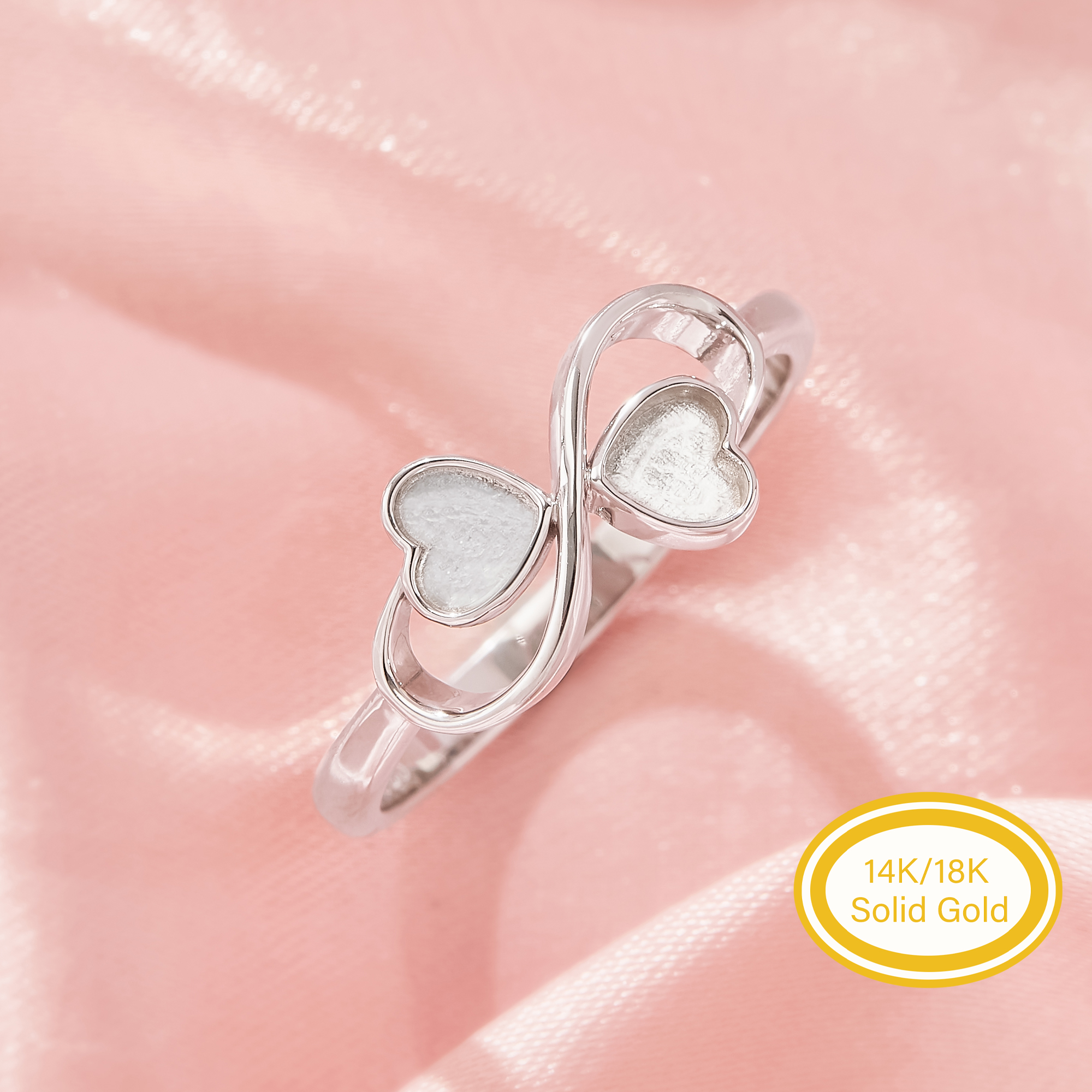 4MM Keepsake Breast Milk Resin Heart Bezel Ring Settings,Infinity Heart Art Memorial Ring,Double Heart Bezel Ring,Solid 14K 18K Gold DIY Ring Supplies 1295135