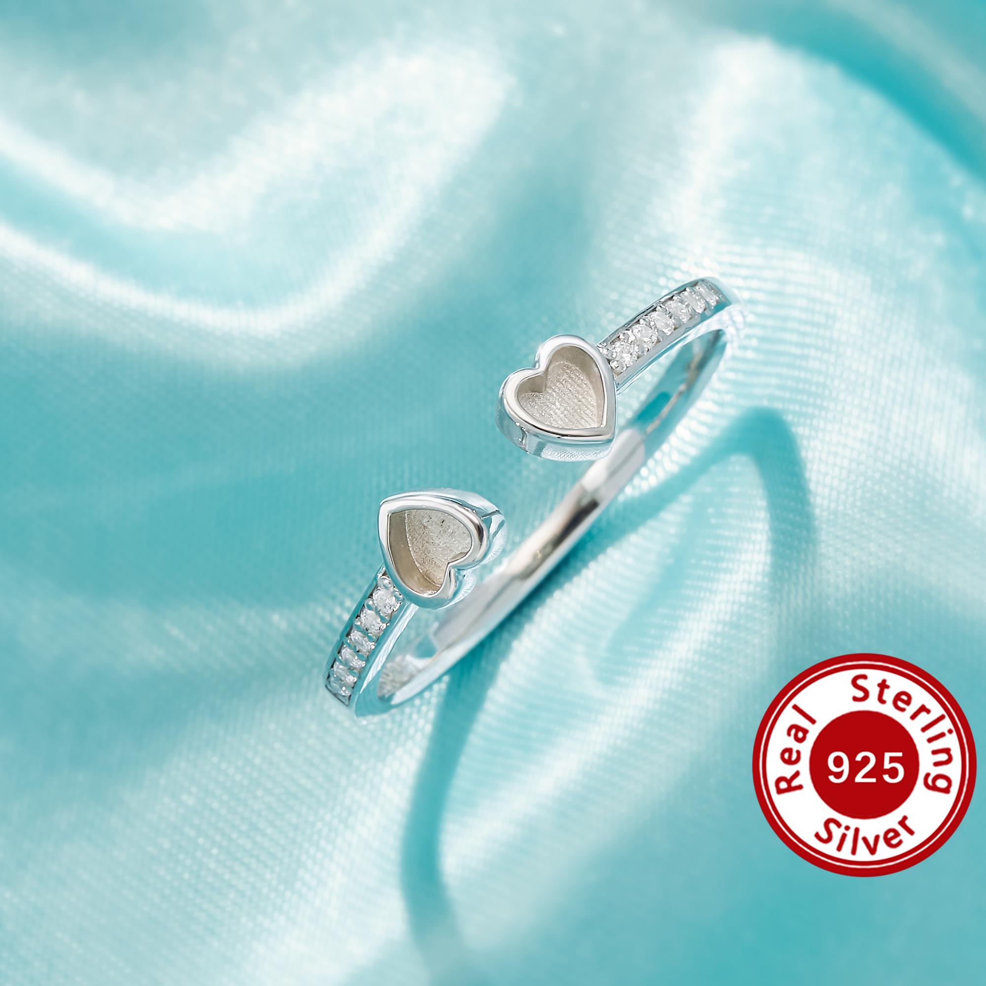 3MM Keepsake Breast Milk Resin Heart Prong Ring Settings,Birthstone Solid 925 Sterling Silver Ring,Two Heart Adjustable Ring Settings,Deco Ring 1295136-1