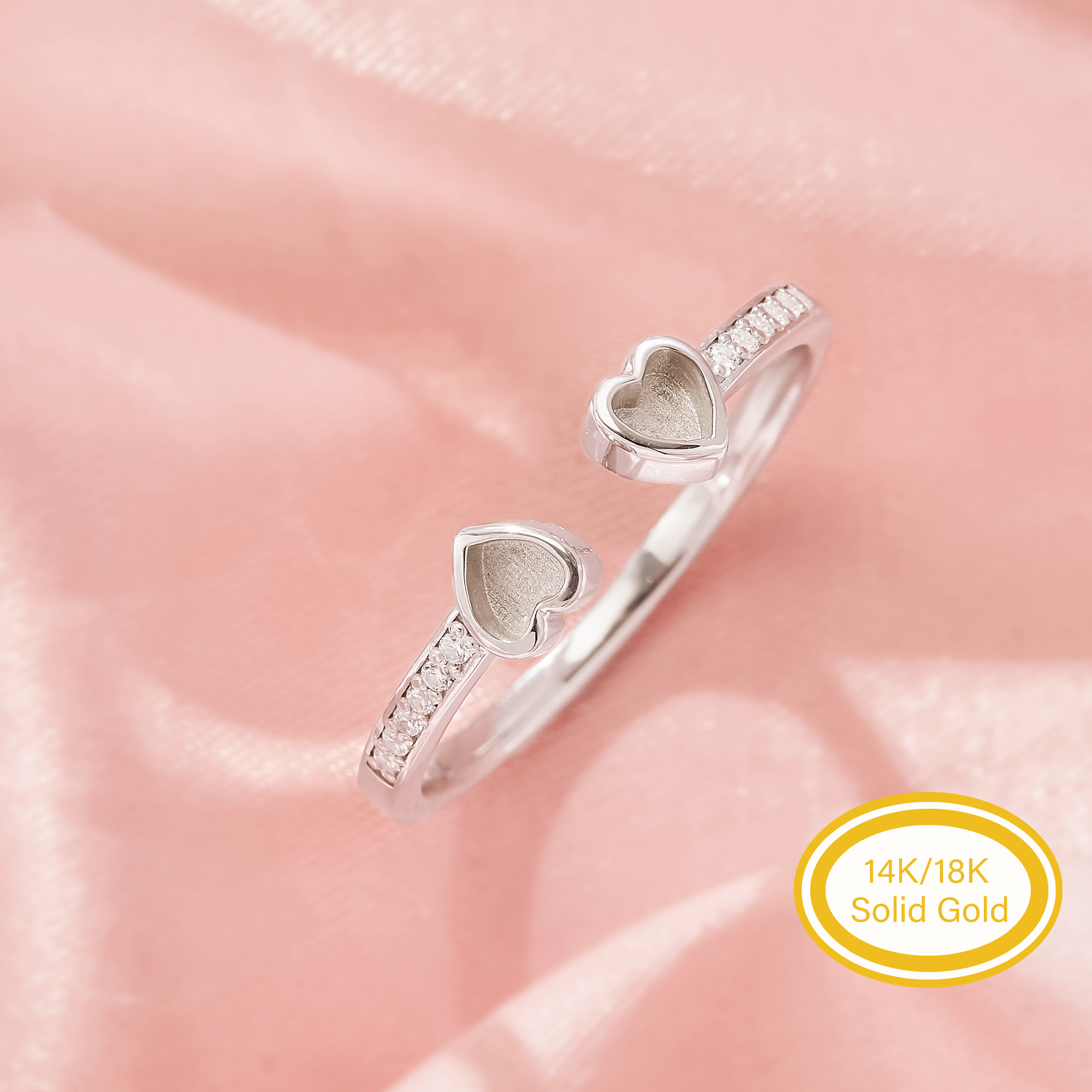 3MM Keepsake Breast Milk Resin Heart Prong Ring Settings,Solid 14K 18K Gold Ring,Two Heart Adjustable Ring Settings,Deco Solid Back Ring 1295136