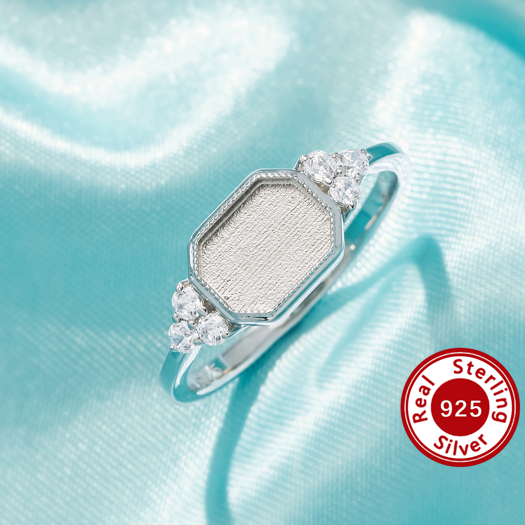 6x8MM Keepsake Breast Milk Resin Rectangle Bezel Ring Settings,Birthstone Solid 925 Sterling Silver Ring 1295137-1