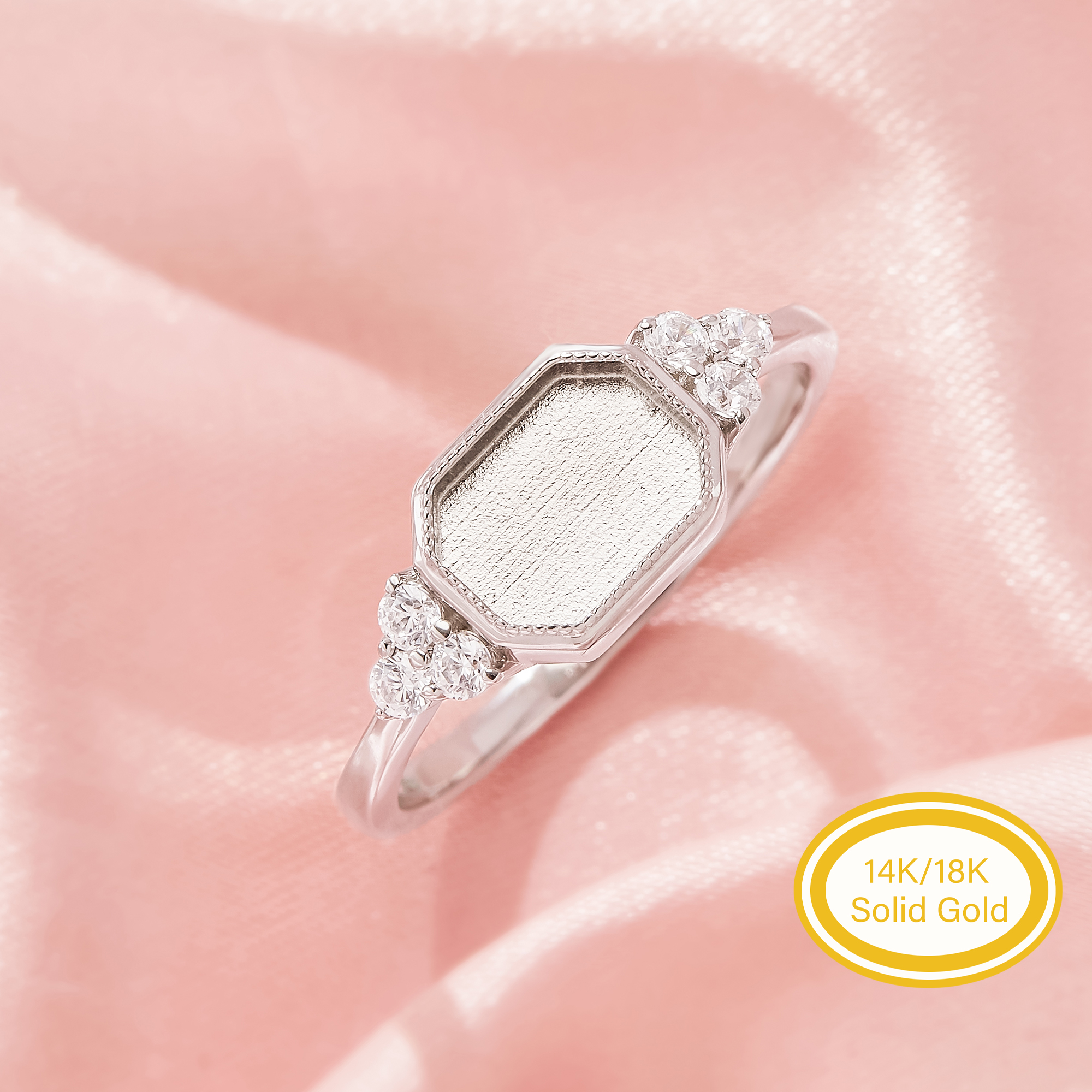 6x8MM Keepsake Breast Milk Resin Rectangle Bezel Ring Settings,Solid 14K 18K Gold Ring,Vintage Styles Moissanite Stone Solid Back Ring 1295137