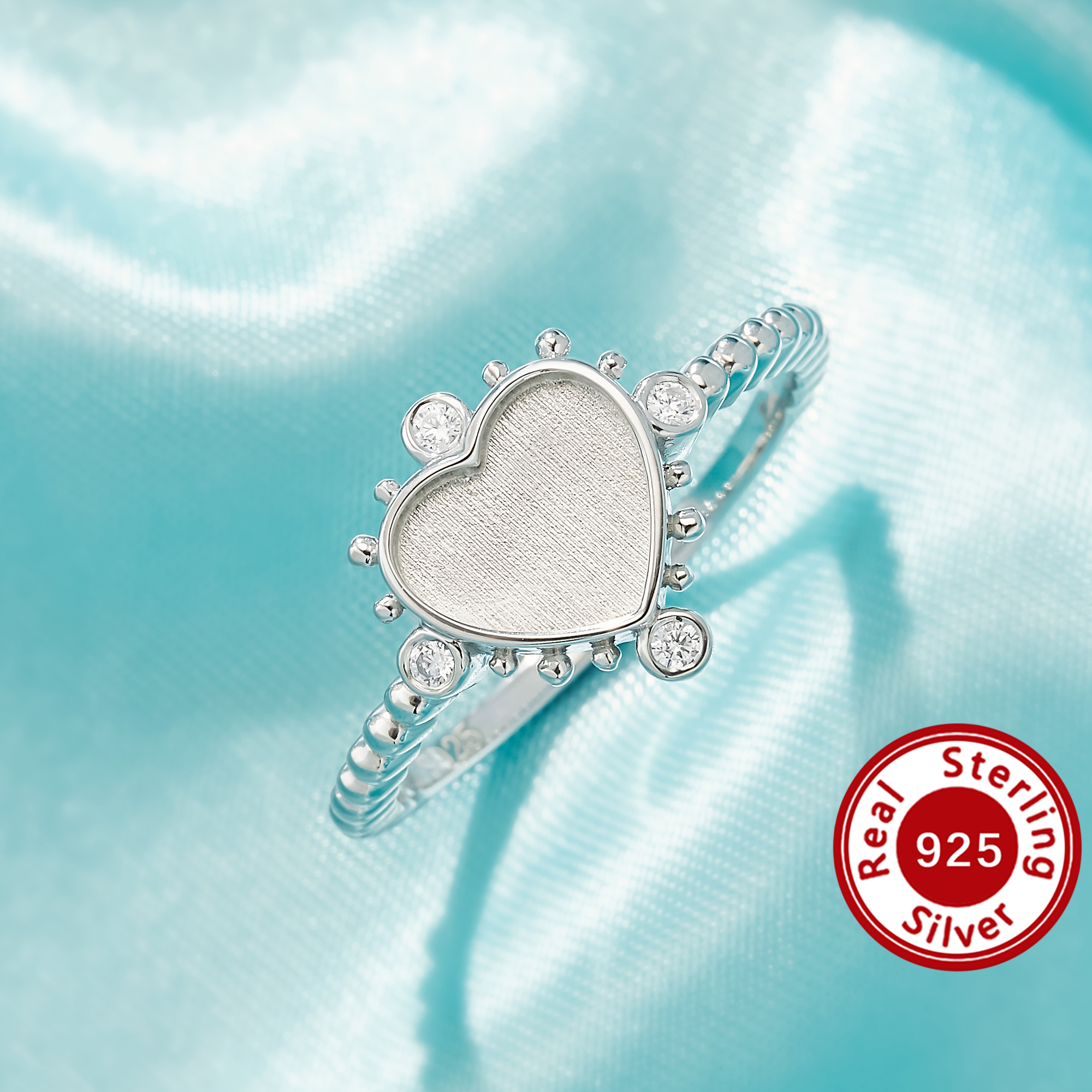 8MM Keepsake Breast Milk Resin Heart Bezel Ring Settings,Solid 925 Sterling Silver Ring,Art Deco Ring,Wedding Band DIY Ring Supplies 1295138-1