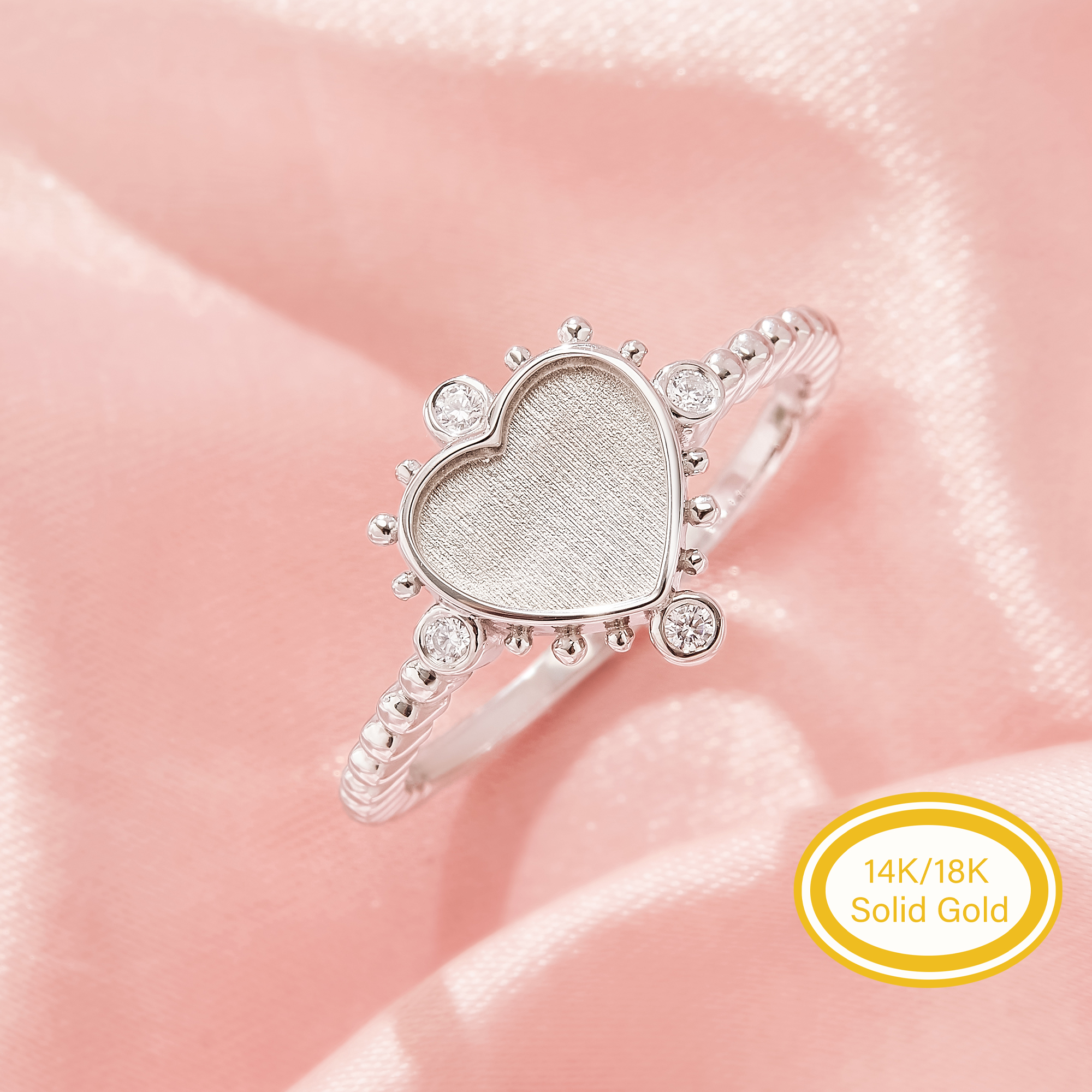 8MM Keepsake Breast Milk Resin Heart Bezel Ring Settings,Solid 14K 18K Gold Ring,Round Art Deco Ring,Wedding Band DIY Ring Supplies 1295138