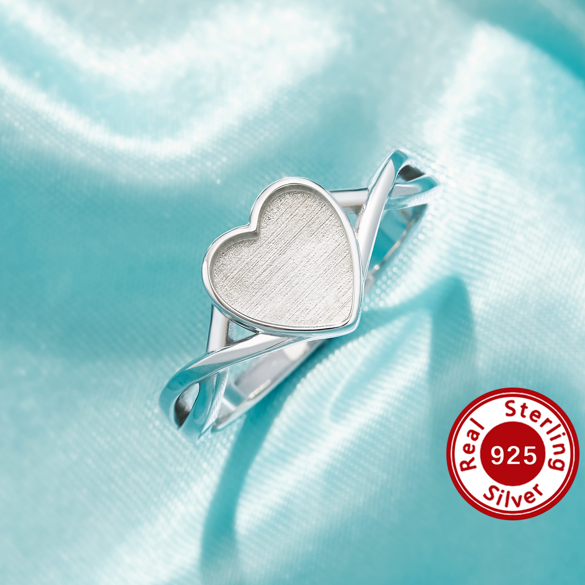 Keepsake Breast Milk Resin Heart Bezel Ring Settings,Infinity Solid 925 Sterling Silver Heart Ring,DIY Ring Supplies 1295139-1