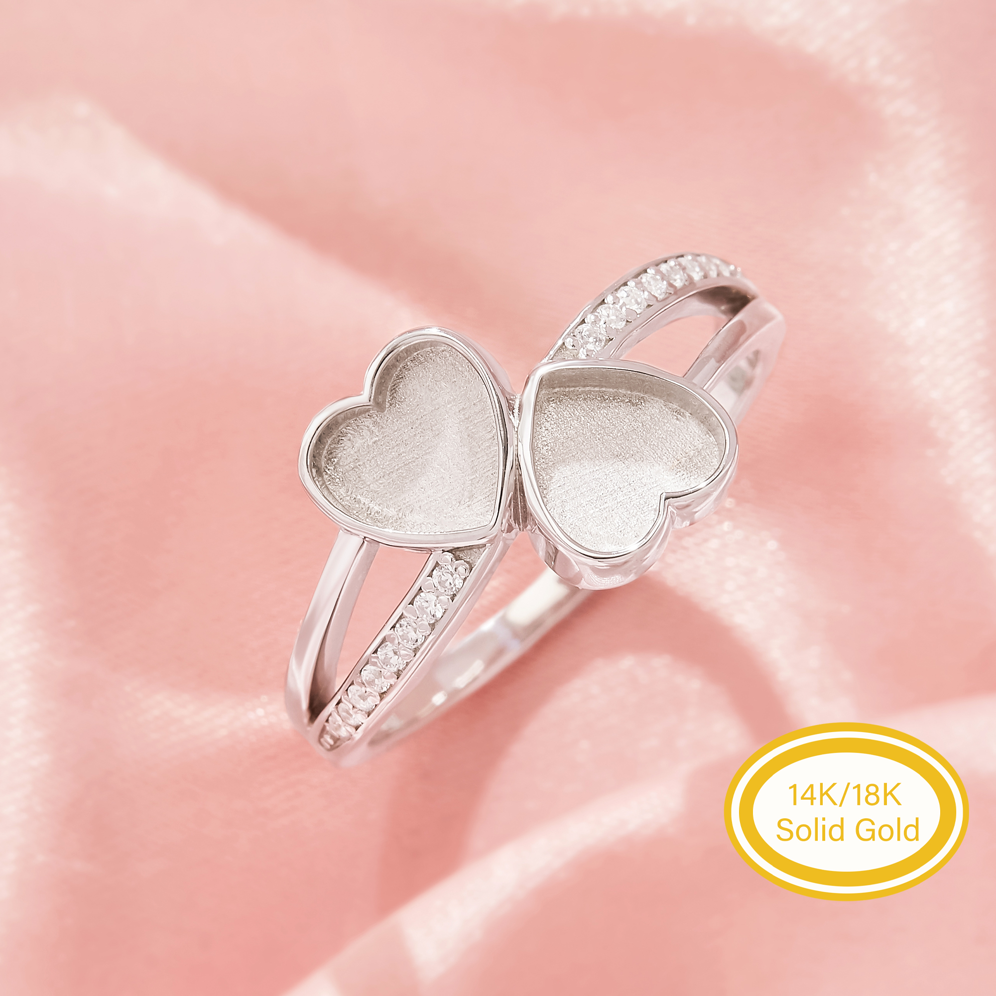 6MM Keepsake Breast Milk Resin Heart Bezel Ring Settings,Solid 14K 18K Gold Ring,Pave Moissanite Stone Ring,Heart Deco Solid Back Ring 1295140