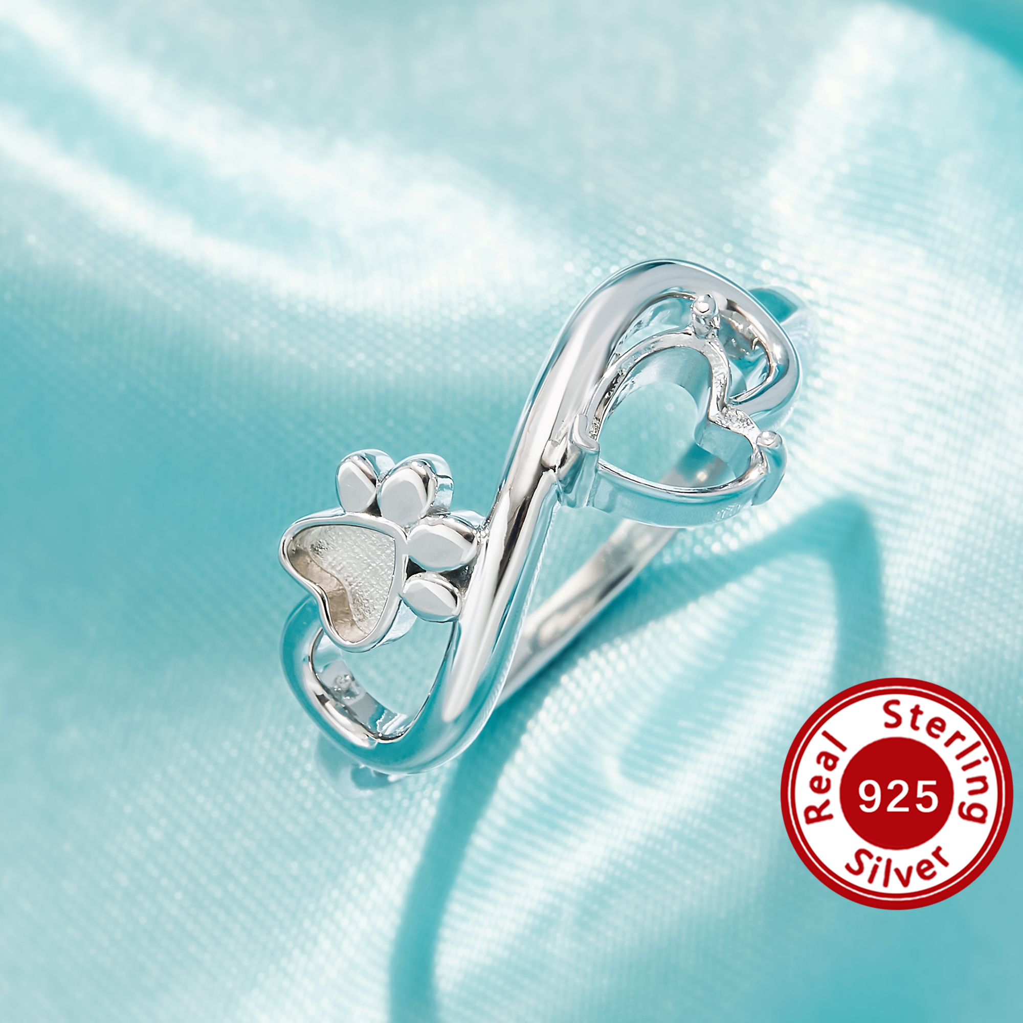 Keepsake Breast Milk Resin Paw Ring Bezel Settings,Solid 925 Sterling Silver Heart Ring,DIY Ring Supplies For Gemstone 1295141-1