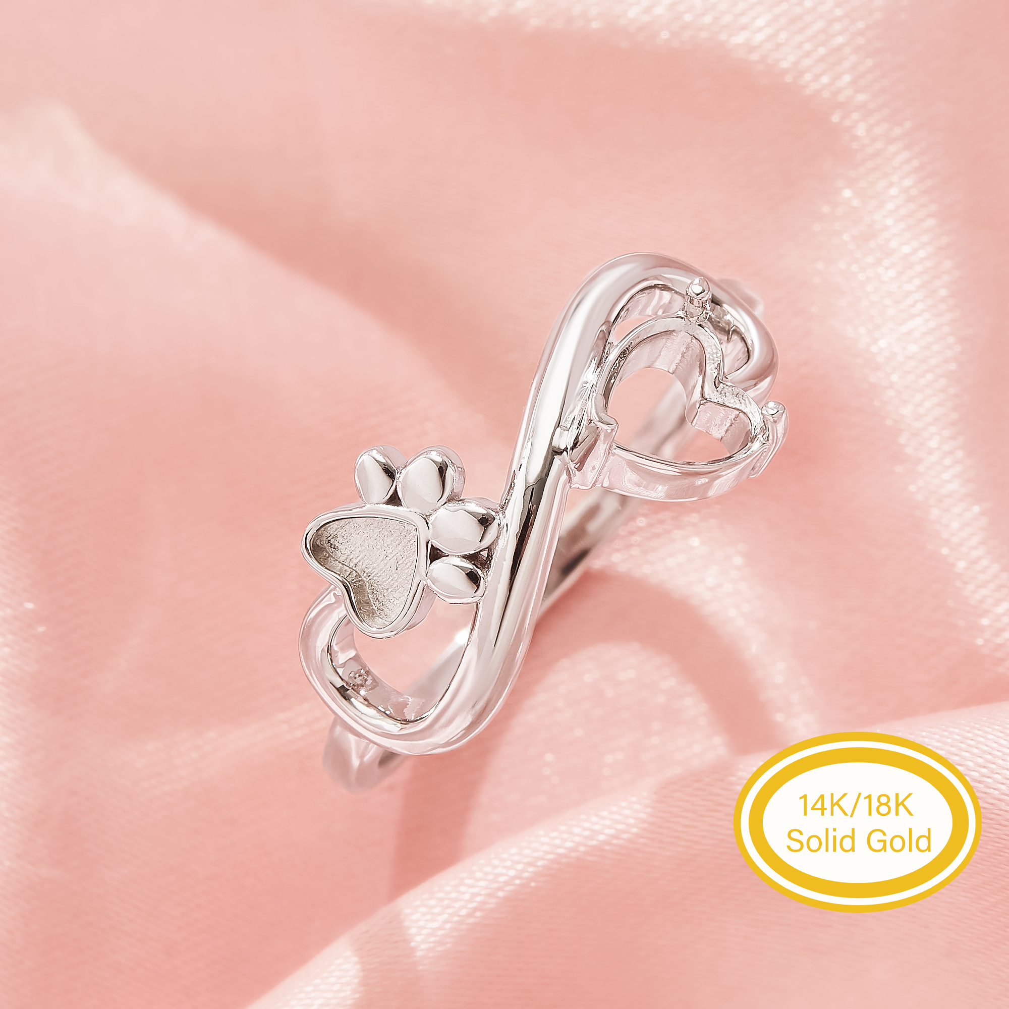 Keepsake Breast Milk Resin Paw Ring Bezel Settings,Solid 14K 18K Gold Heart Ring,DIY Ring Supplies For Gemstone 1295141