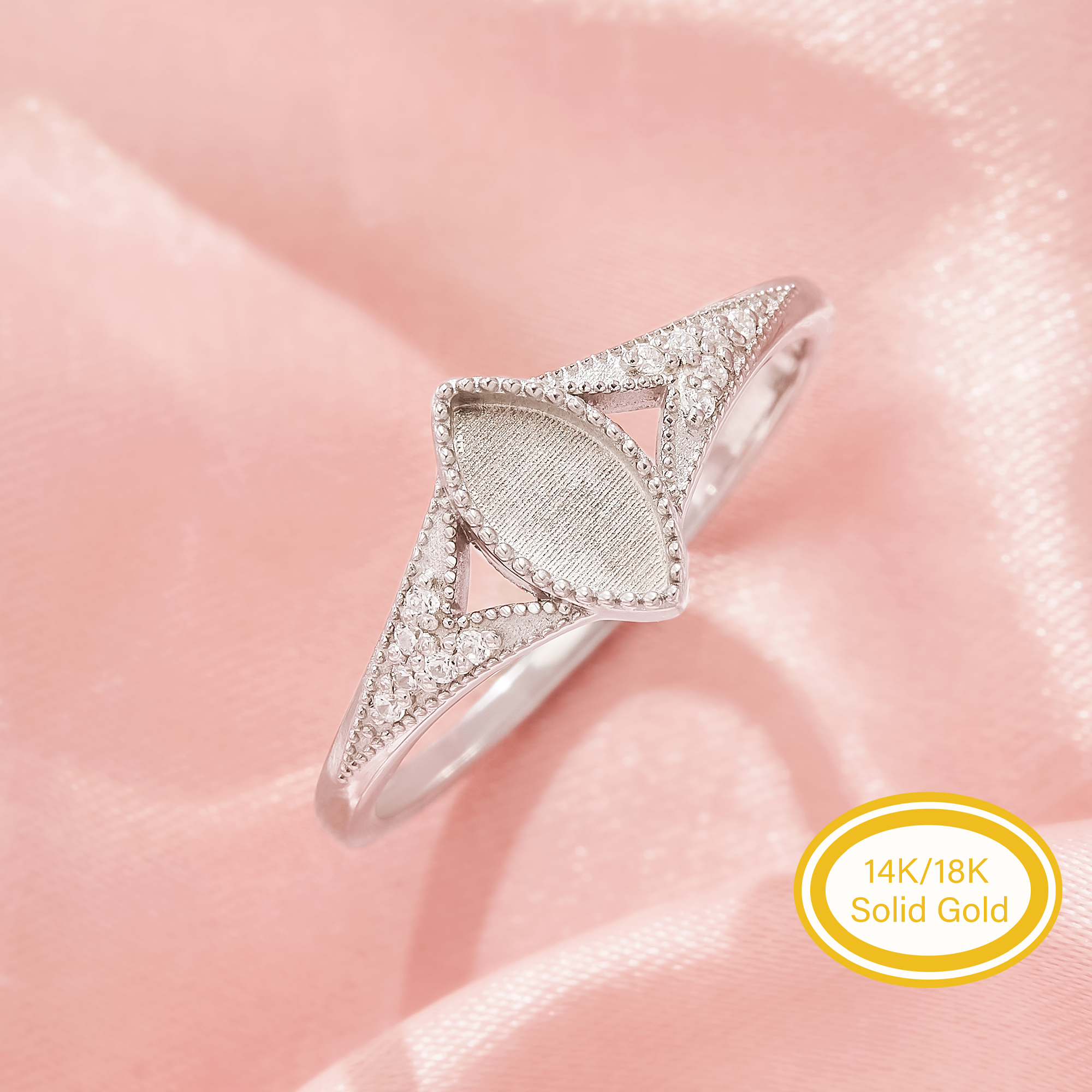 Keepsake Breast Milk Resin Marquise Bezel Ring Settings,Solid 14K 18K Gold Vintage Styles DIY Ring Supplies 1295142