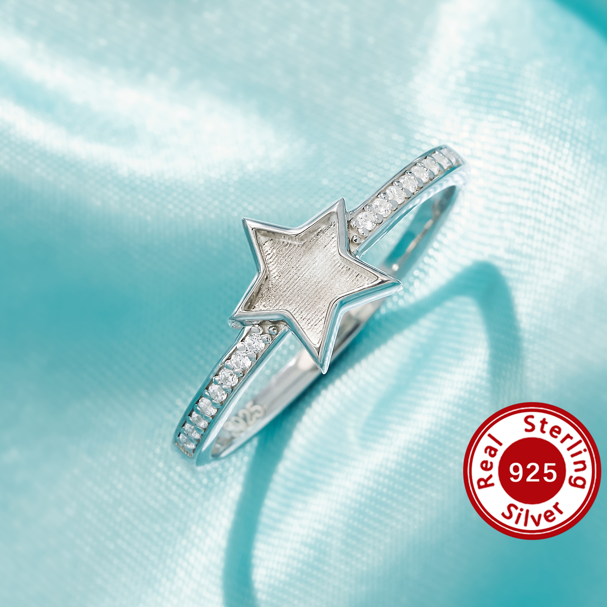 6MM Keepsake Breast Milk Resin Star Bezel Birthstone Ring Settings,Solid 925 Sterling Silver Ring,Art Deco Ring,DIY Ring 1295143-1