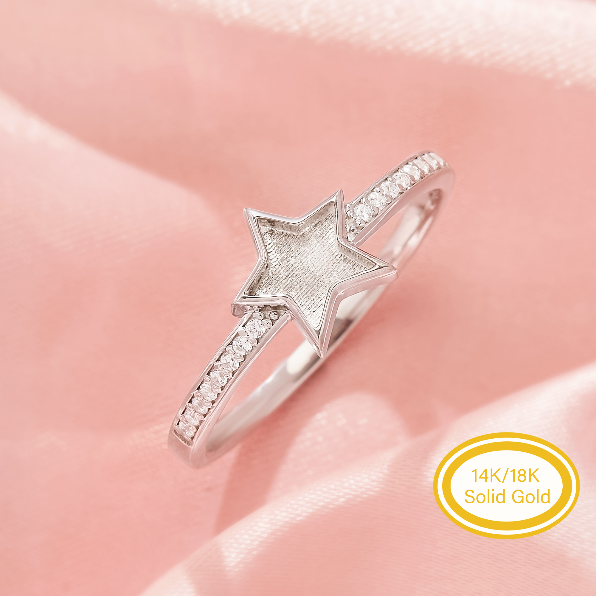 6MM Keepsake Breast Milk Resin Star Bezel Ring Settings,Solid 14K 18K Gold Ring,Art Deco Solid Back Ring,Pave Moissanite Stone Ring,DIY Ring 1295143