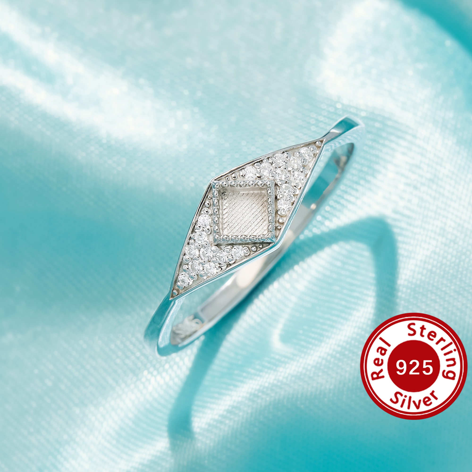 4MM Keepsake Breast Milk Resin Square Bezel Ring Settings,Solid 925 Sterling Silver Ring,Art Deco DIY Ring 1295144-1