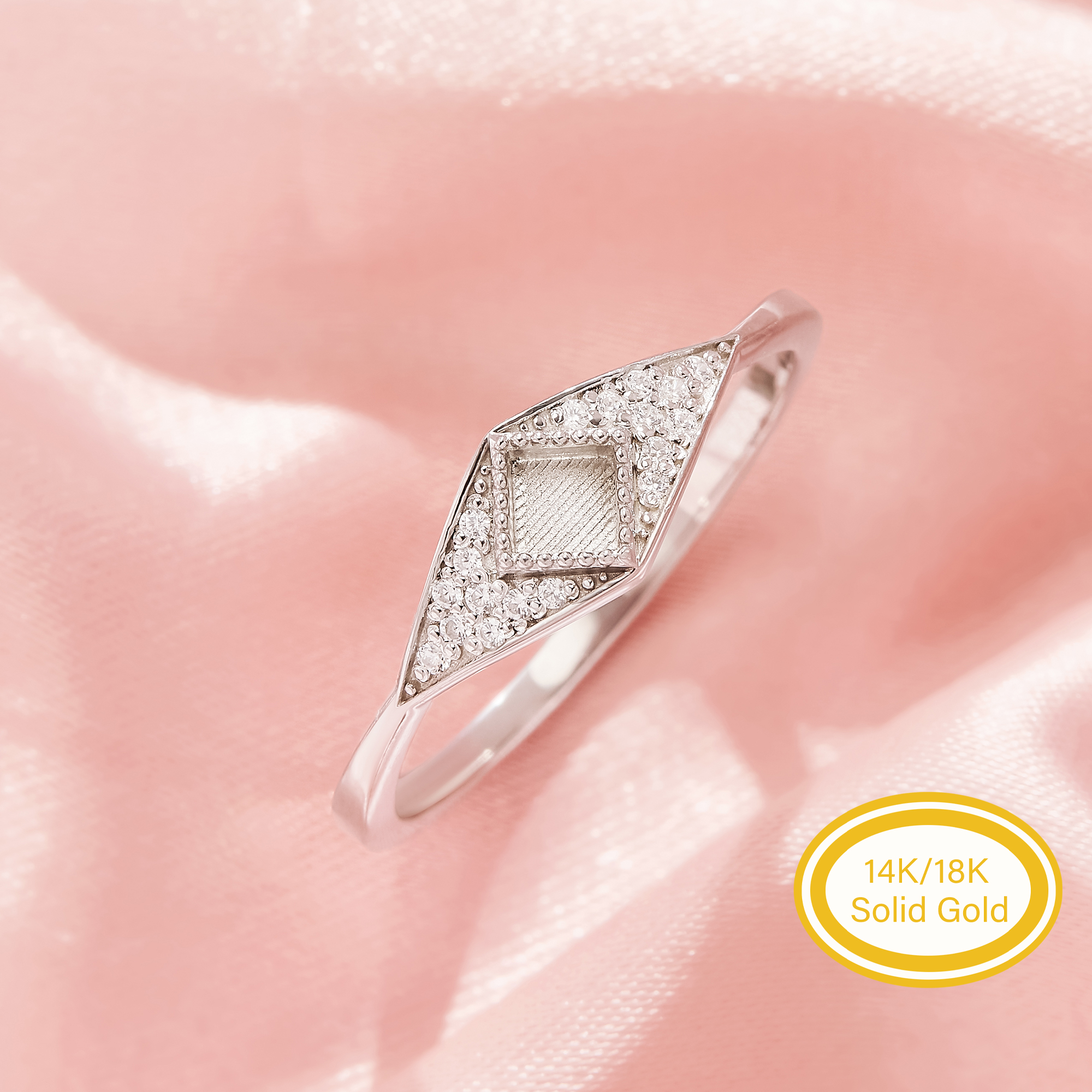 4MM Keepsake Breast Milk Resin Square Bezel Ring Settings,Solid 14K 18K Gold Ring,Art Deco Pave Moissanite Stone Ring,DIY Ring Supplies 1295144