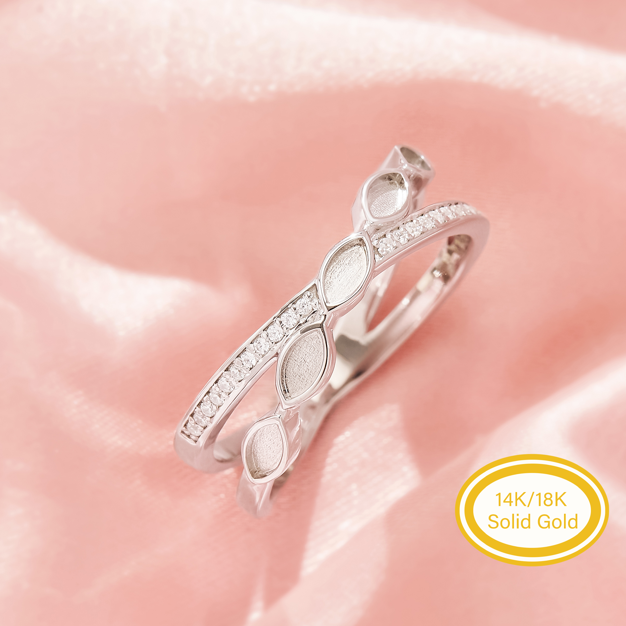 Keepsake Breast Milk Resin Ring Settings,Marquise Bezel Ring,Infinity Solid Back Solid 14K 18K Gold Ring,Pave Moissanite Stone Ring 1295145