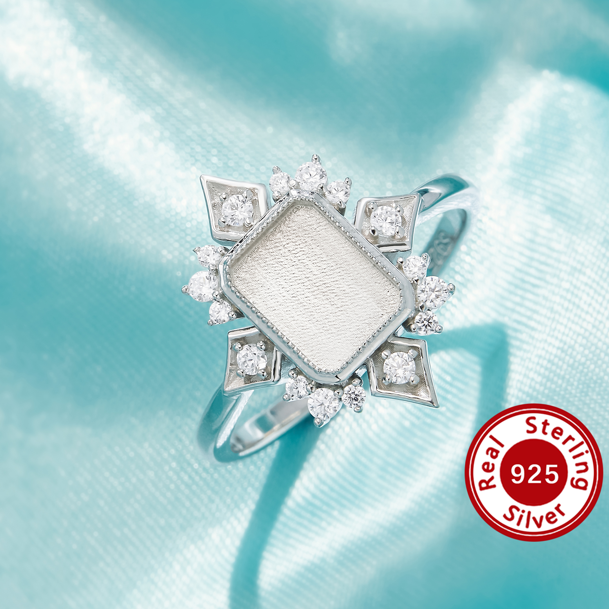 6x8MM Keepsake Breast Milk Resin Ring Settings,Solid 925 Sterling Silver Ring,Rectangle Bezel DIY Ring 1295146-1