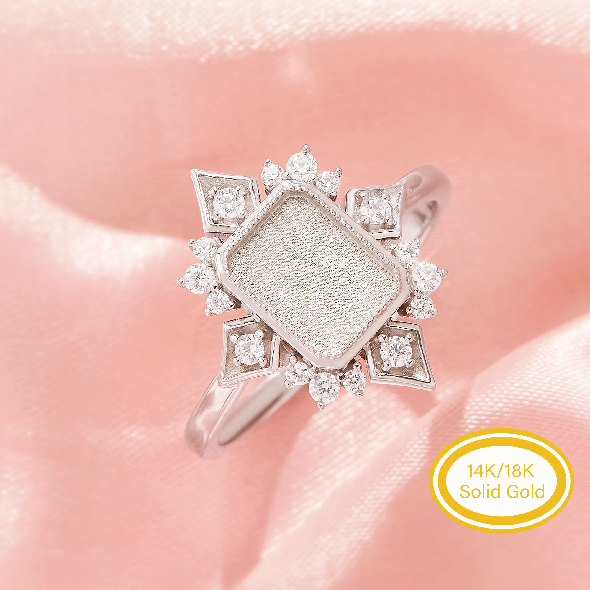 6x8MM Keepsake Breast Milk Resin Ring Settings,Solid 14K 18K Gold Ring,Rectangle Bezel Ring,Pave Moissanite Solid Back Ring,DIY Ring 1295146