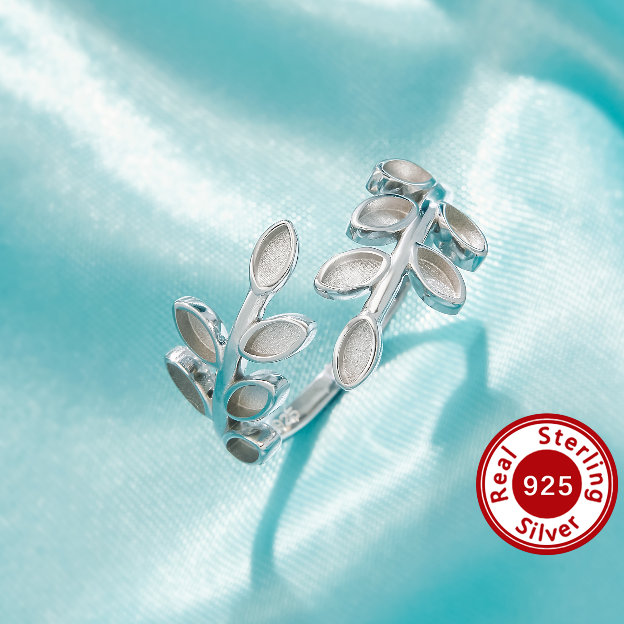 2x4MM Keepsake Breast Milk Marquise Ring Settings,Solid 925 Sterling Silver Bypass Tree Branch Leaf DIY Ring 1295147-1
