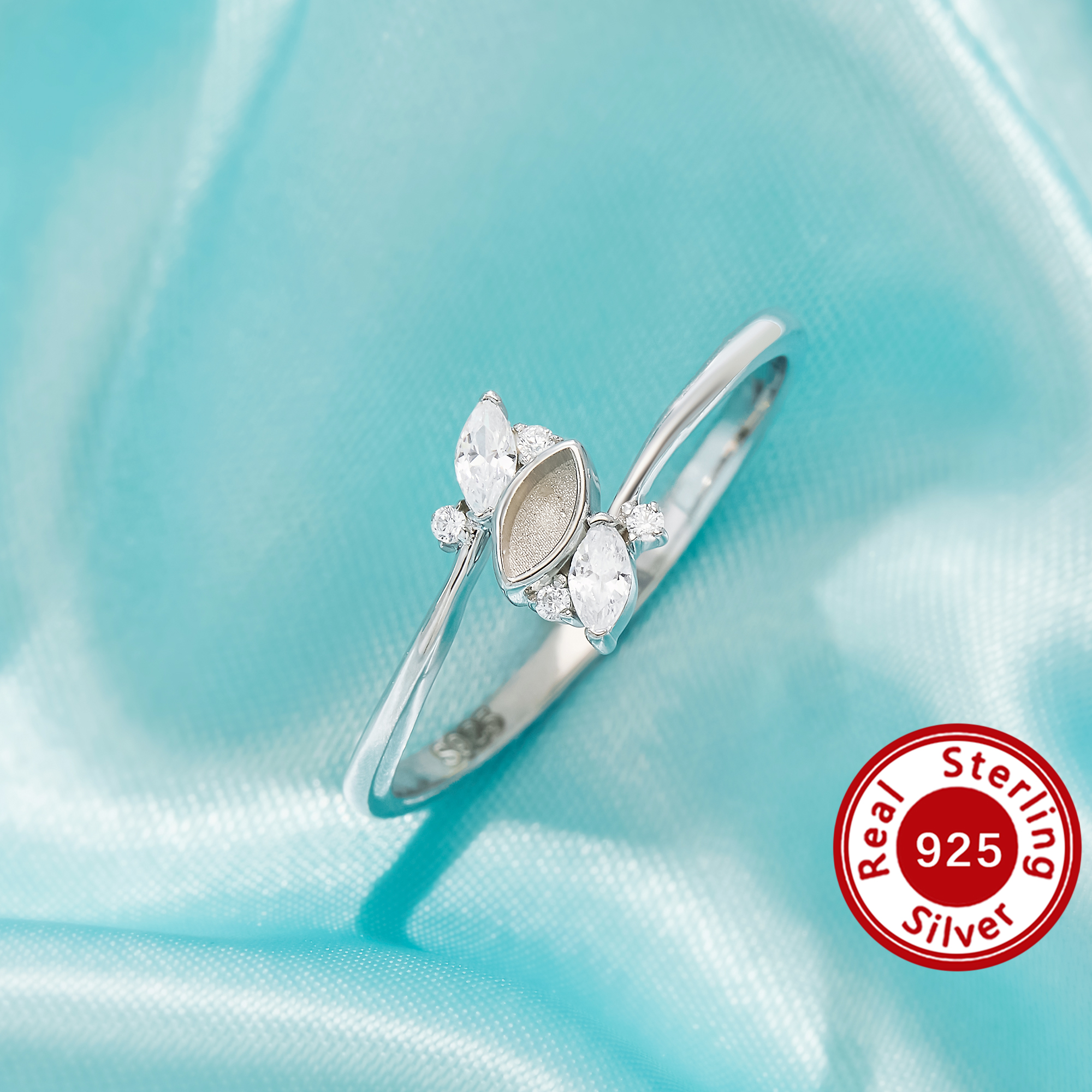 Keepsake Mother Milk Resin Marquise Prong Ring Setttings,Bypass Shank Solid 925 Sterling Silver Vintage Styles DIY Ring Supplies 1295148-1