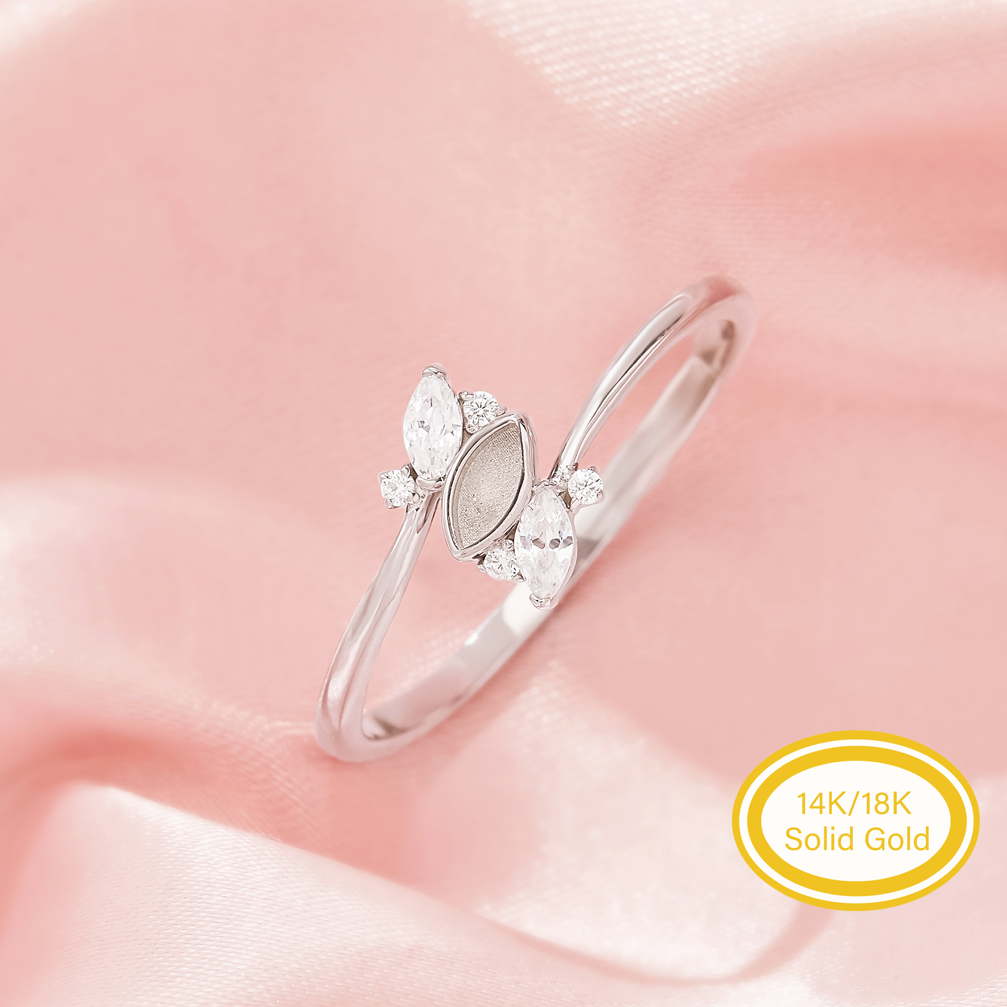 2x4MM Keepsake Mother Milk Resin Marquise Prong Ring Setttings,Bypass Shank Solid 14K 18K Gold Ring,Vintage Styles DIY Ring Supplies 1295148