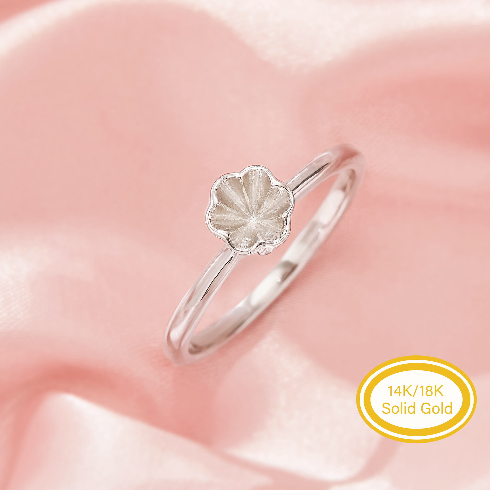 Keepsake Mother Milk Resin Flower Cup Ring Bezel Settings,Solid 14K 18K Gold Ring,Minimalist Solid Back Ring,Stackable Ring,DIY Memory Ring 1295149