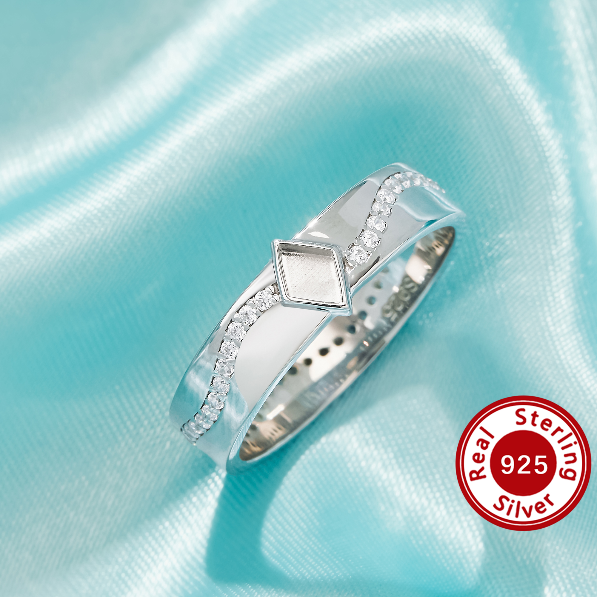 Keepsake Mother Milk Resin Rectangle Bezel Ring Setting,Solid 925 Sterling Silver Ring,Men's Ring,Wide Face Ring,DIY Ring Supplies 1295152-1