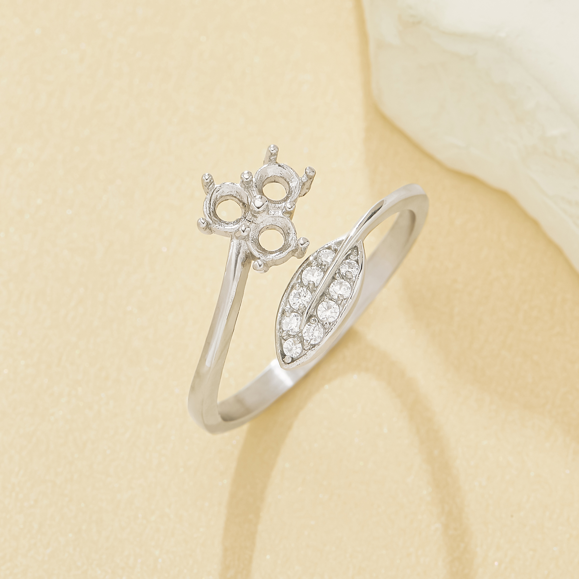 3MM Prong Ring Settings,Three Stones 316L Stainless Steel Ring,CZ Stone Tree Branch Leaf Adjustable Ring,DIY Ring Band For Gemstone 1295153
