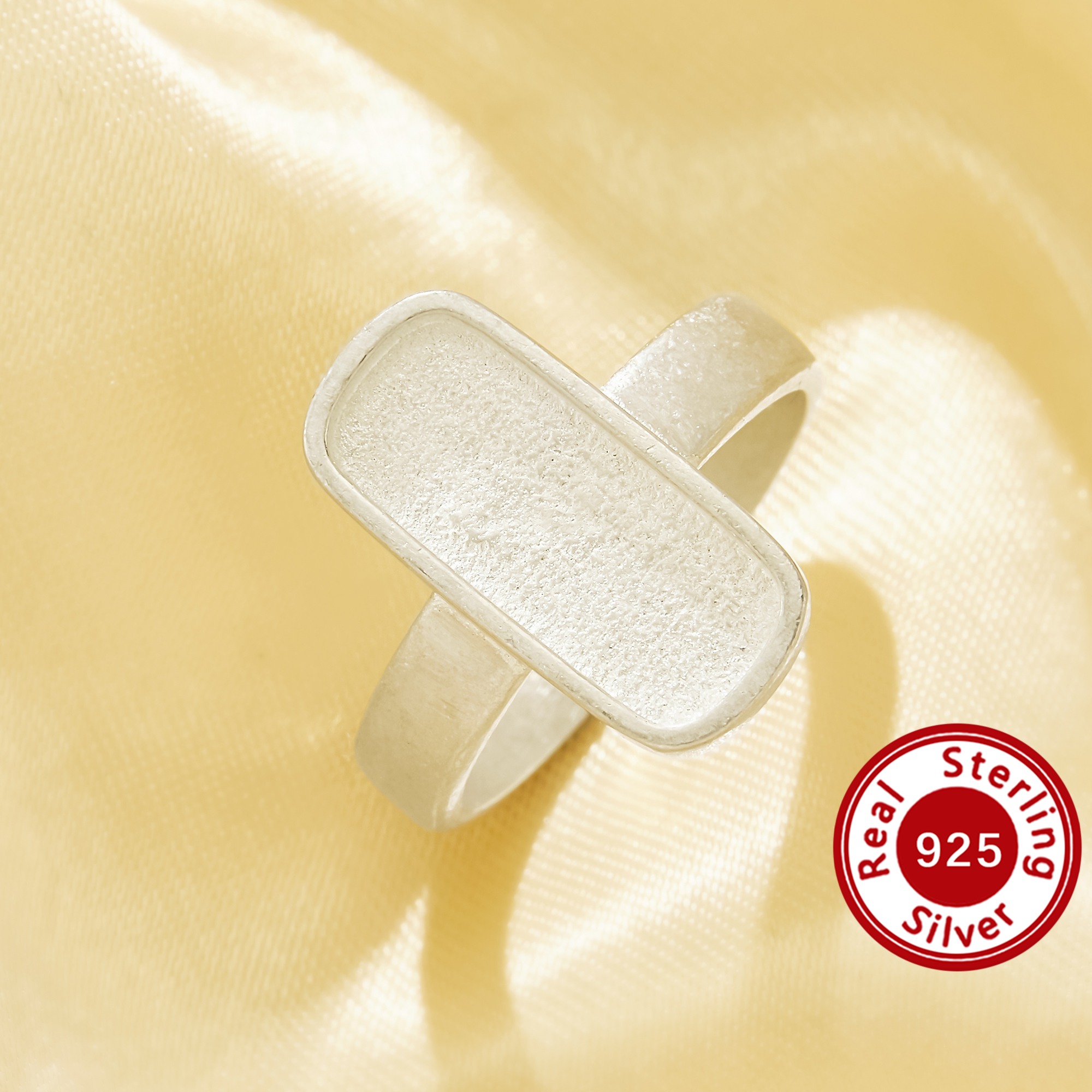 6x15MM Keepsake Mother Milk Resin Adjustable Ring Bezel Settings,Solid 925 Sterling Silver Rectangle Ring Base,Plain Silver No Plating Wide Band DIY Memorial Gift Jewelry 1295156
