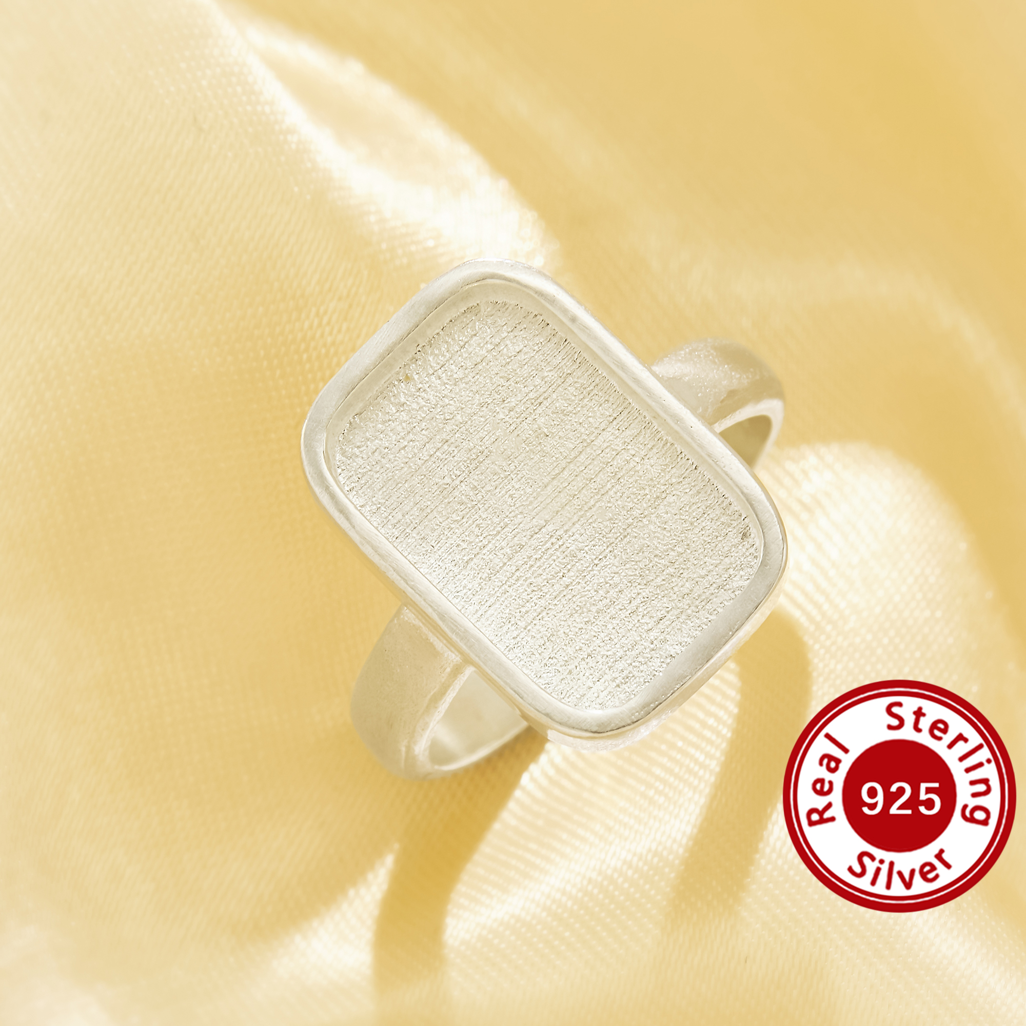 10x15MM Keepsake Mother Milk Resin Adjustable Ring Bezel Settings,Solid 925 Sterling Silver Rectangle Ring Blanks,Plain Silver No Plating Wide Band DIY Memorial Jewelry 1295157